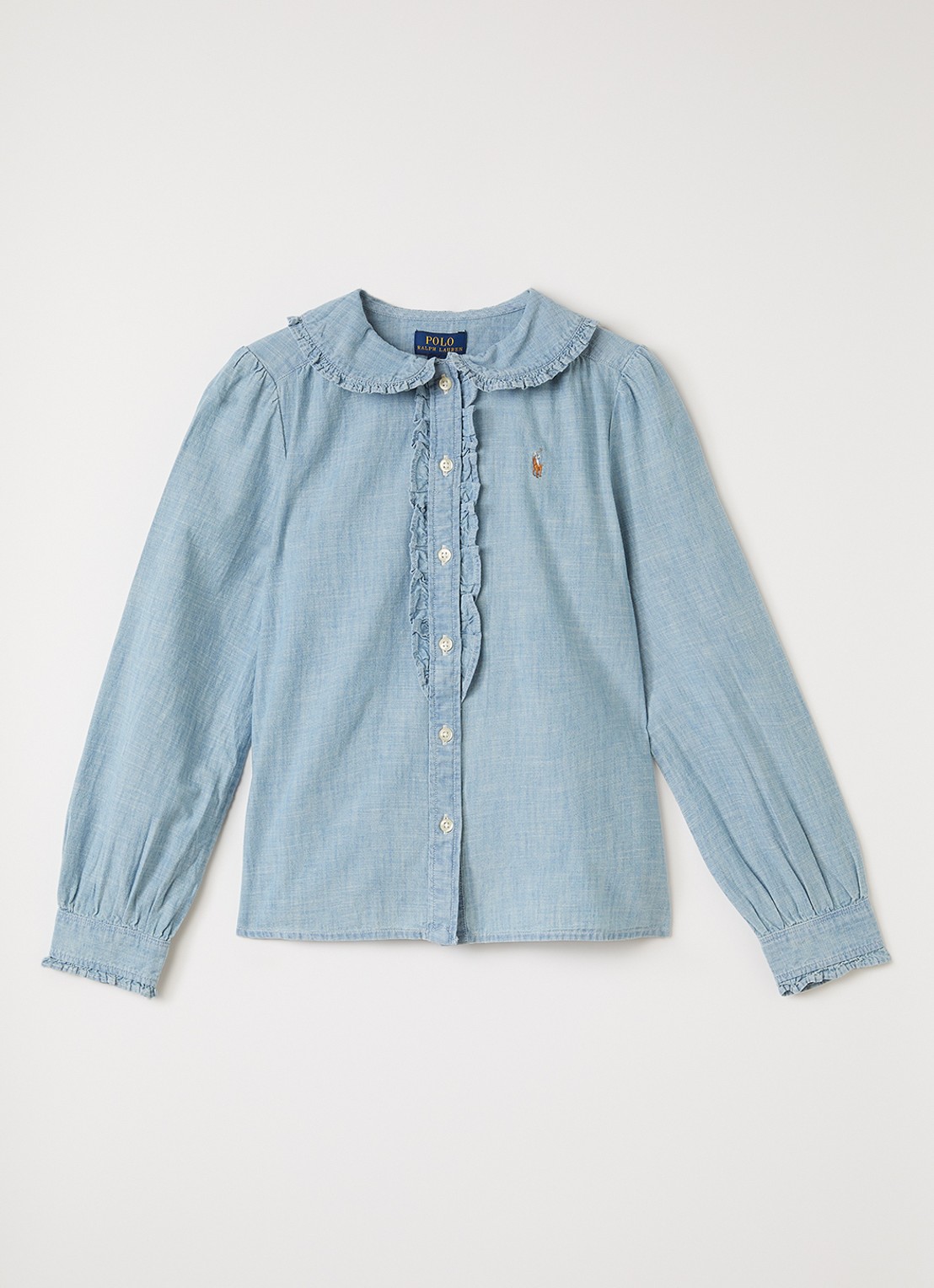 Ralph Lauren Blouse van chambray met logo - voorkant 2 indigo