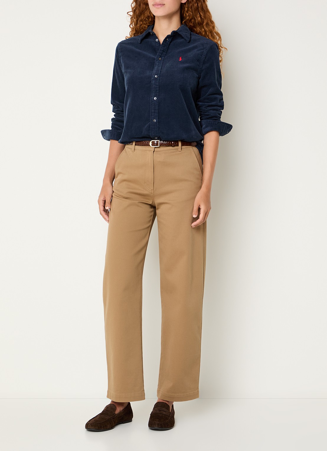 Ralph Lauren Blouse van corduroy met logoborduring - voorkant 2 donkerblauw