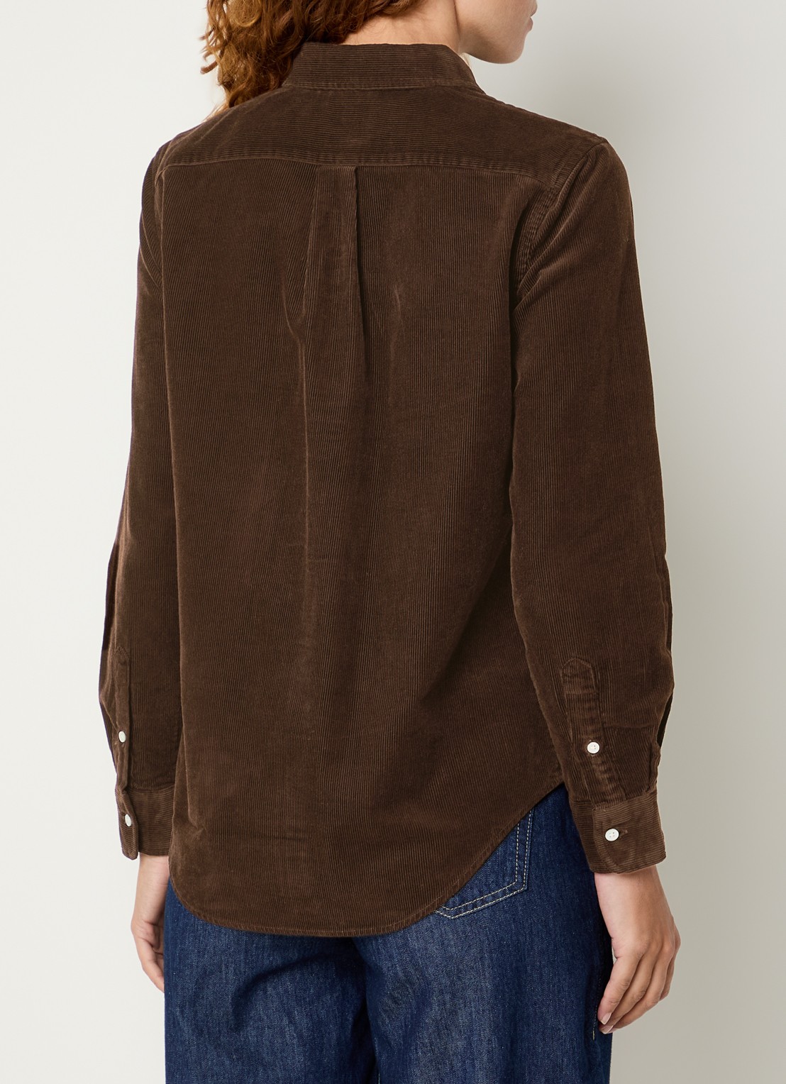 Ralph Lauren Blouse van corduroy met logoborduring - achterkant 3 donkerbruin