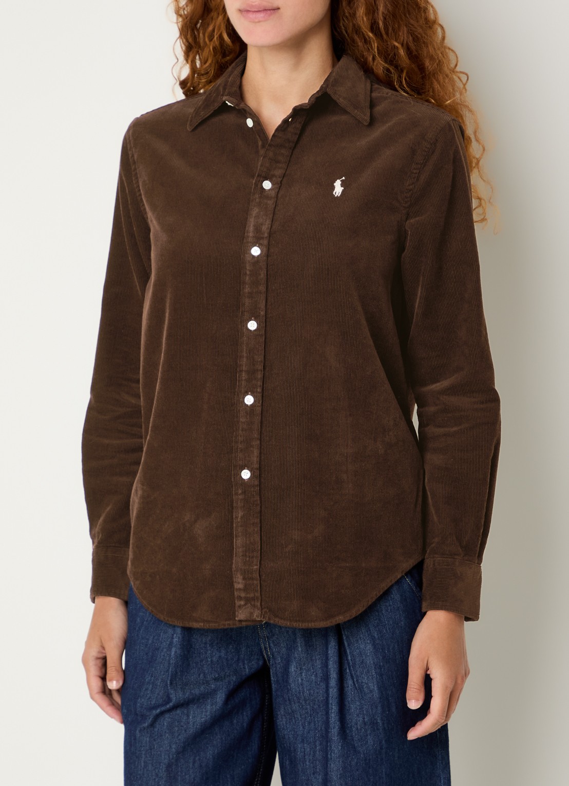 Ralph Lauren Blouse van corduroy met logoborduring - detail 4 donkerbruin