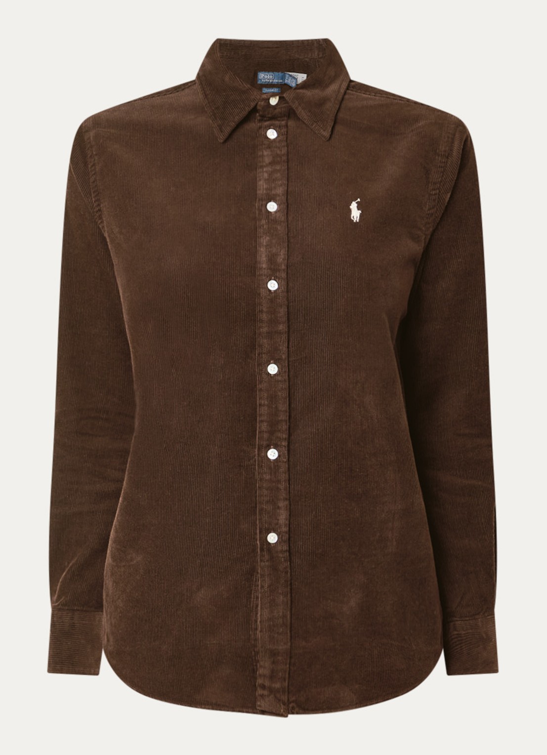 Ralph Lauren Blouse van corduroy met logoborduring - voorkant donkerbruin