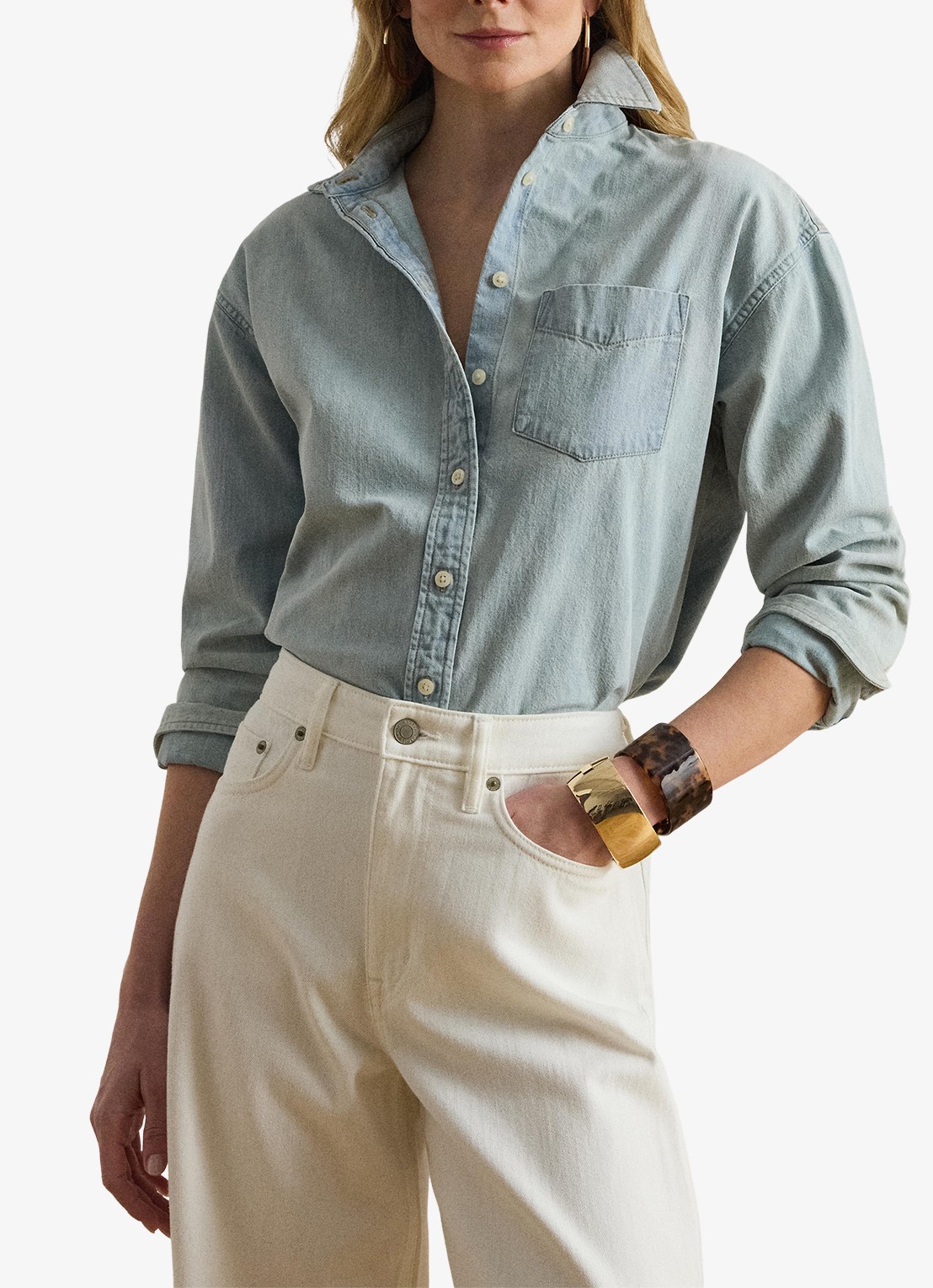Ralph Lauren Blouse van denim met borstzak - detail arilee wash /  blauw