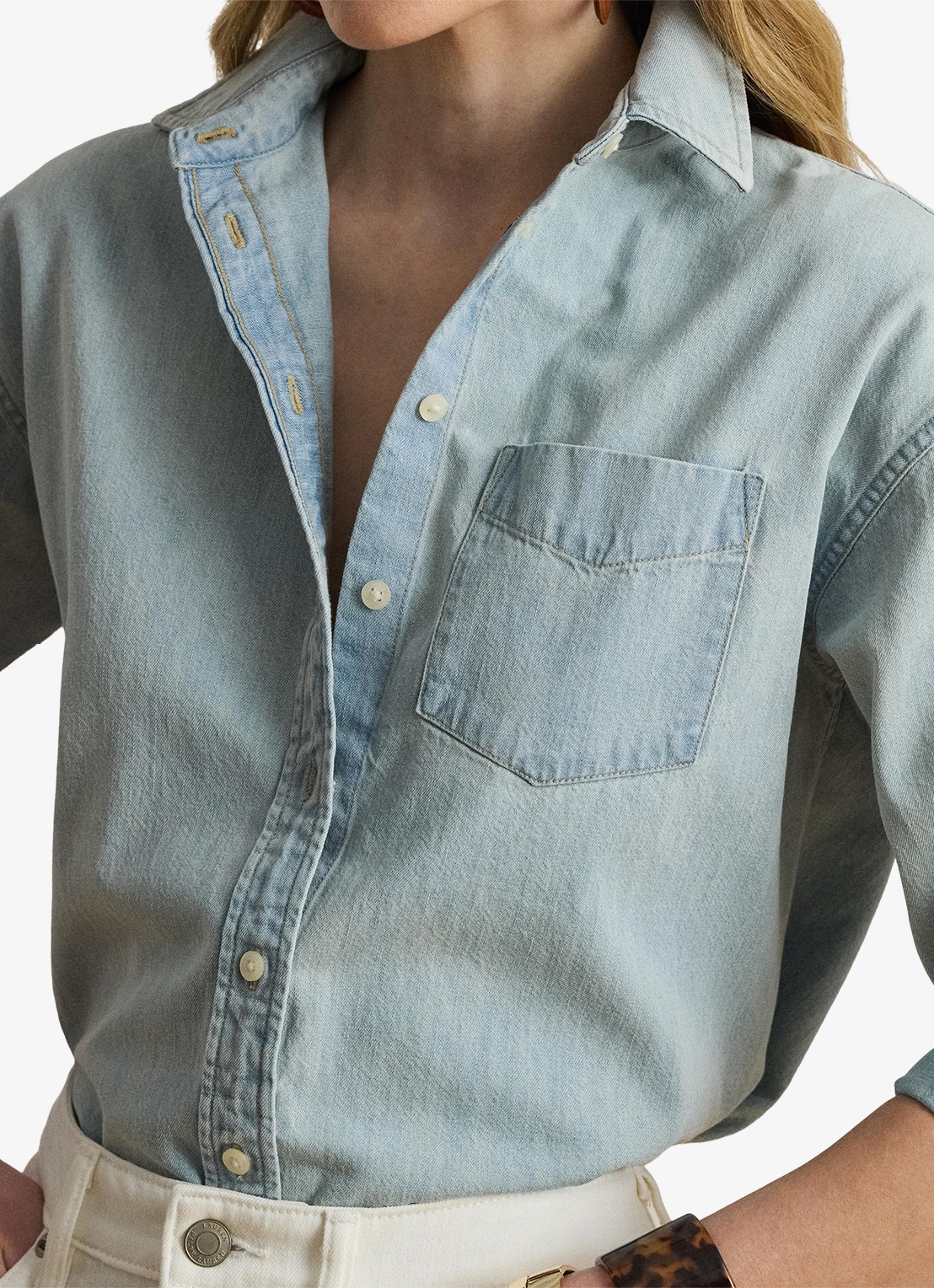 Ralph Lauren Blouse van denim met borstzak - detail 2 arilee wash /  blauw