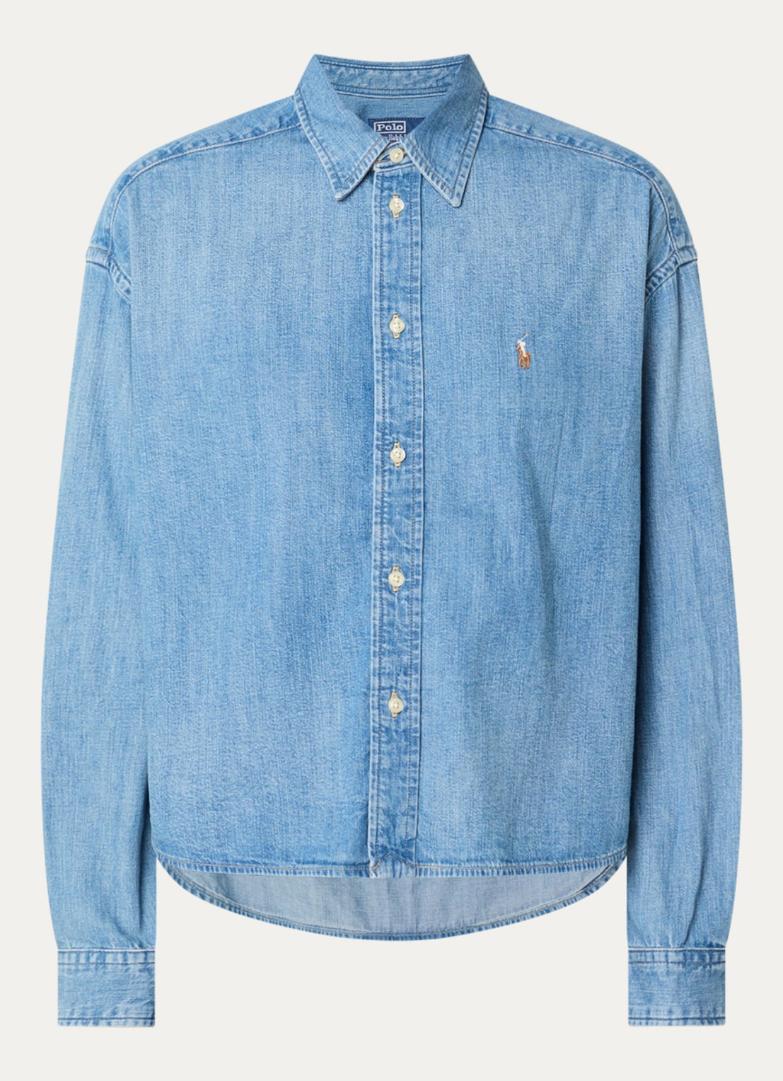 Ralph Lauren Blouse van denim met logo - voorkant 2 staalblauw