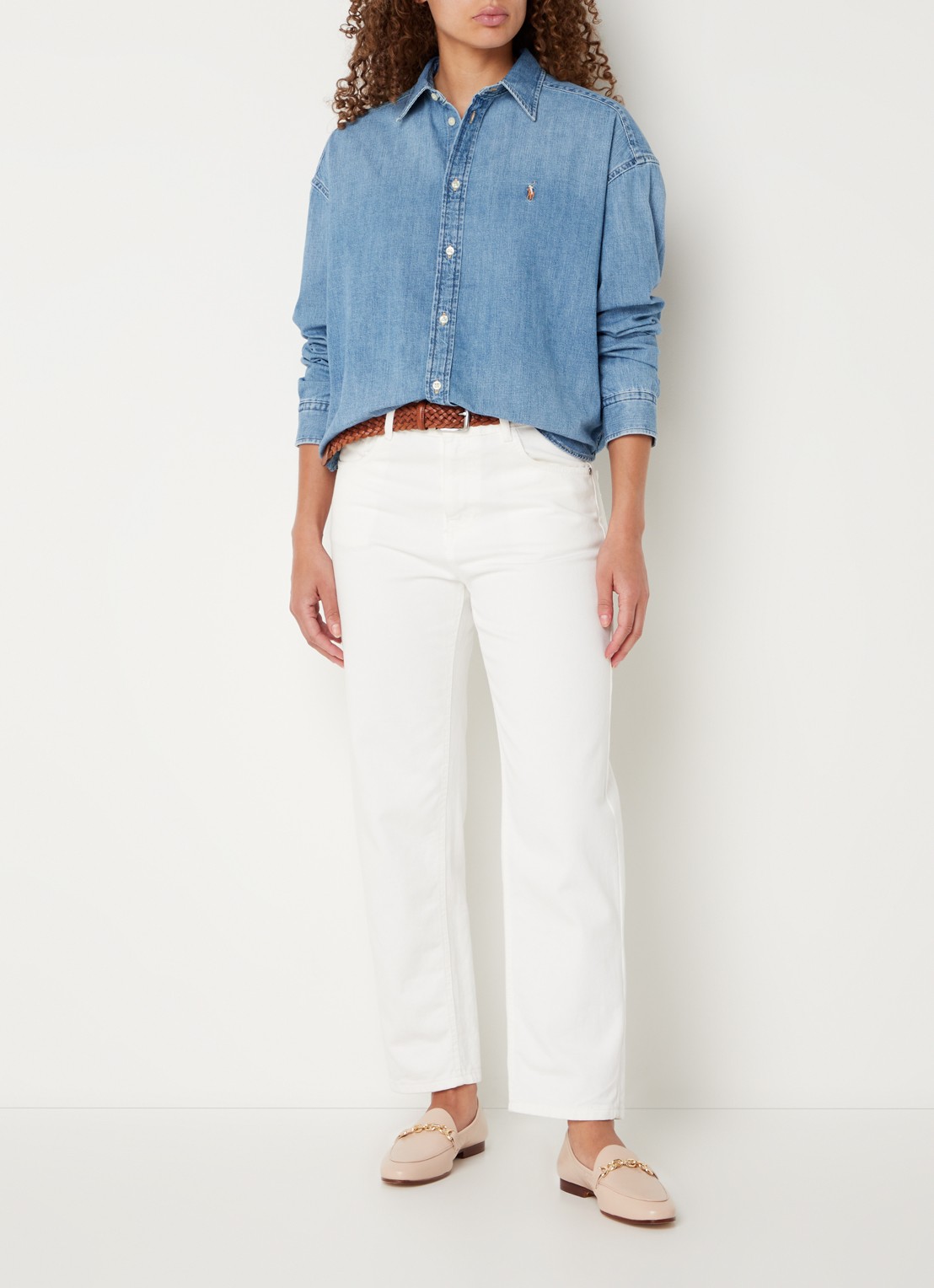 Ralph Lauren Blouse van denim met logoborduring - voorkant 3 indigo