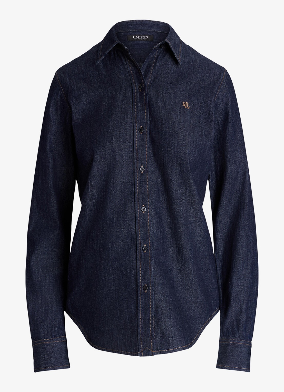Ralph Lauren Blouse van denim met logoborduring - voorkant 3 rinse wash / blauw