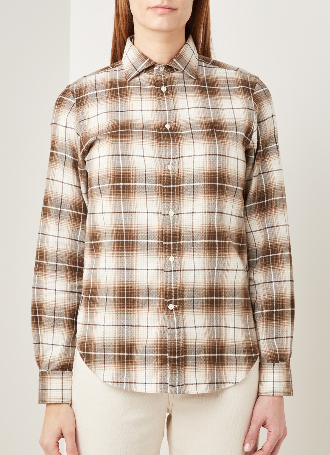 Ralph Lauren Blouse van flanel met ruitdessin - detail bruin