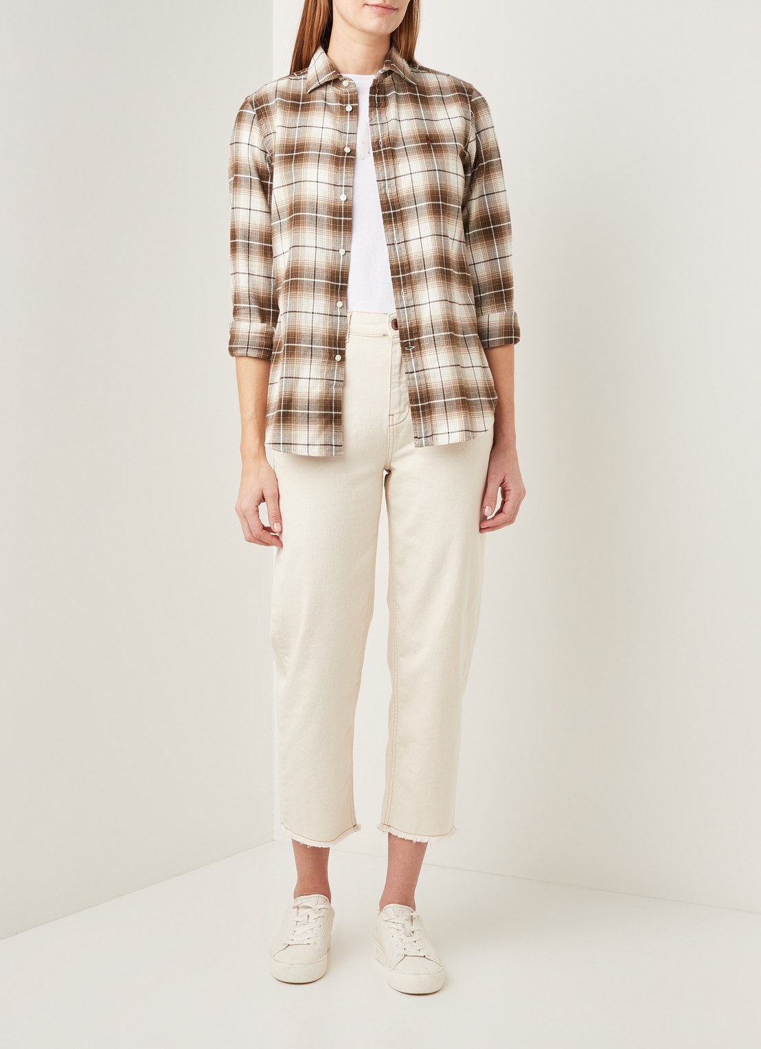 Ralph Lauren Blouse van flanel met ruitdessin - voorkant 4 bruin