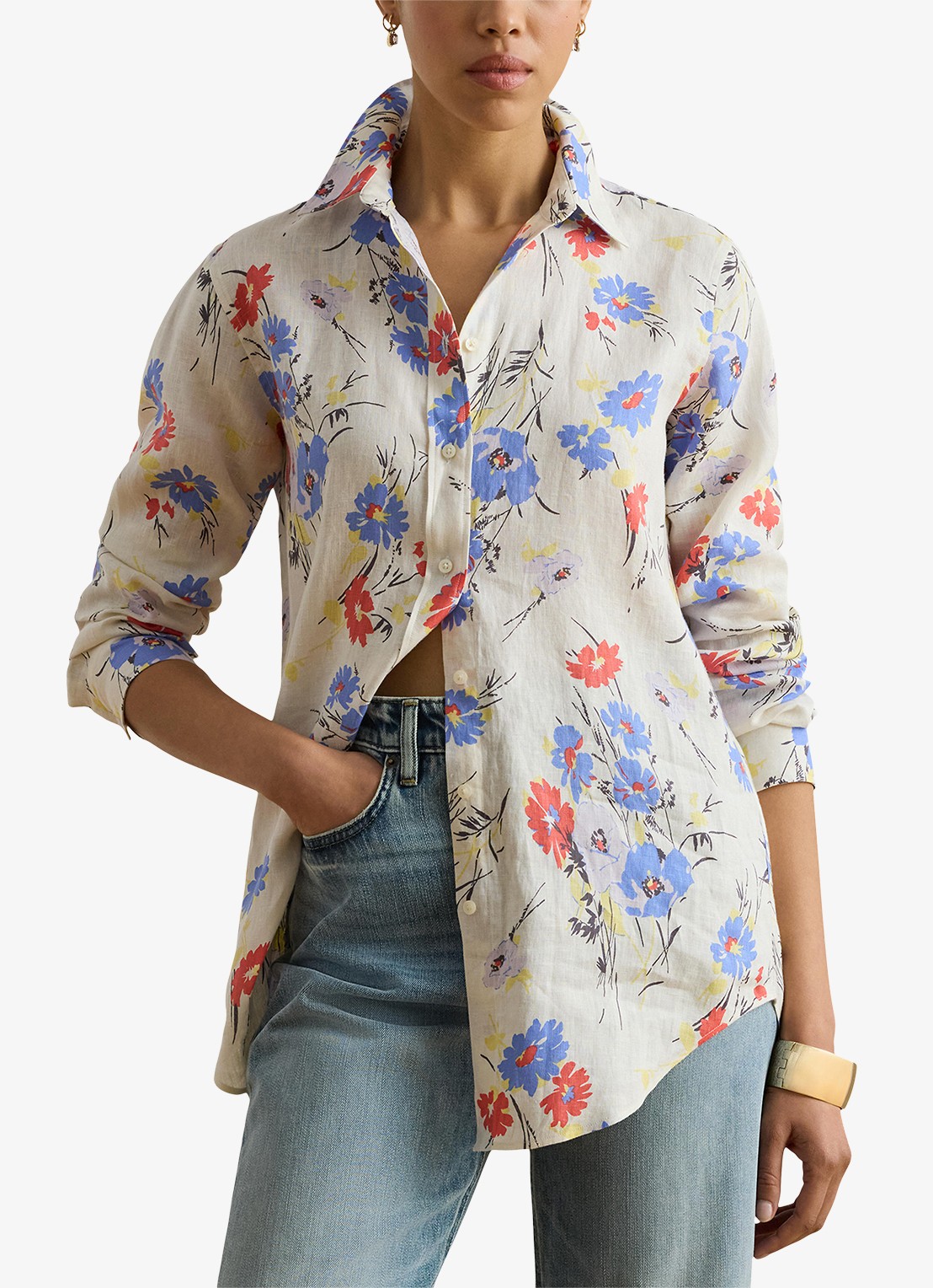 Ralph Lauren Blouse van linnen met bloemenprint - detail 3 cream multi / creme