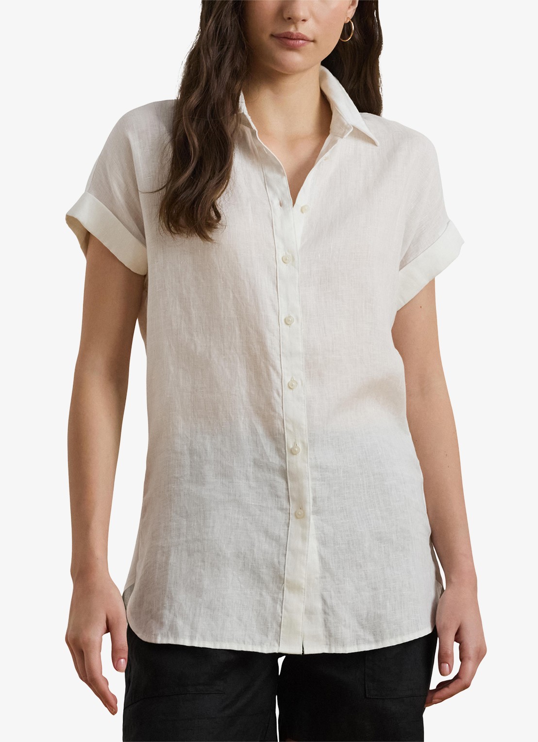 Ralph Lauren Blouse van linnen met korte mouw - detail white / wit
