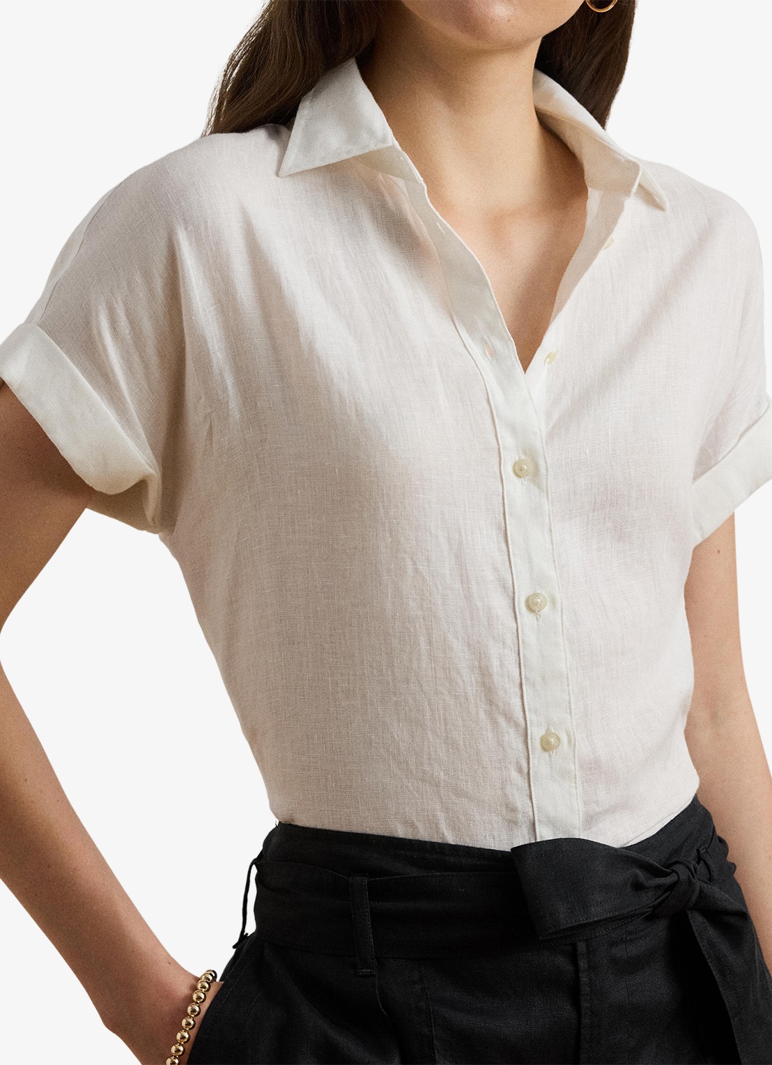 Ralph Lauren Blouse van linnen met korte mouw - detail 2 white / wit