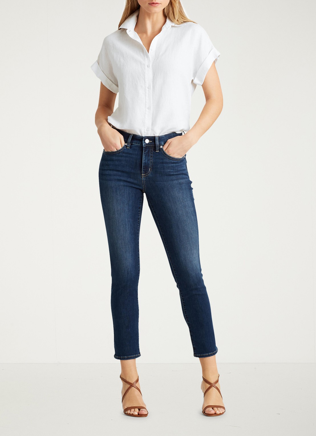 Ralph Lauren Blouse van linnen met korte mouw - voorkant 5 white / wit
