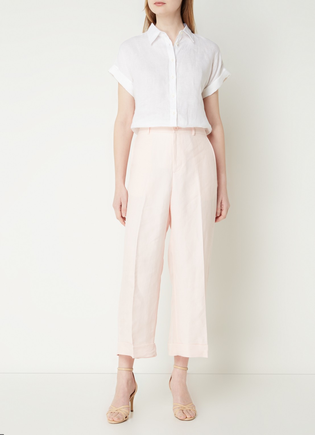 Ralph Lauren Blouse van linnen met korte mouw - voorkant 6 white / wit