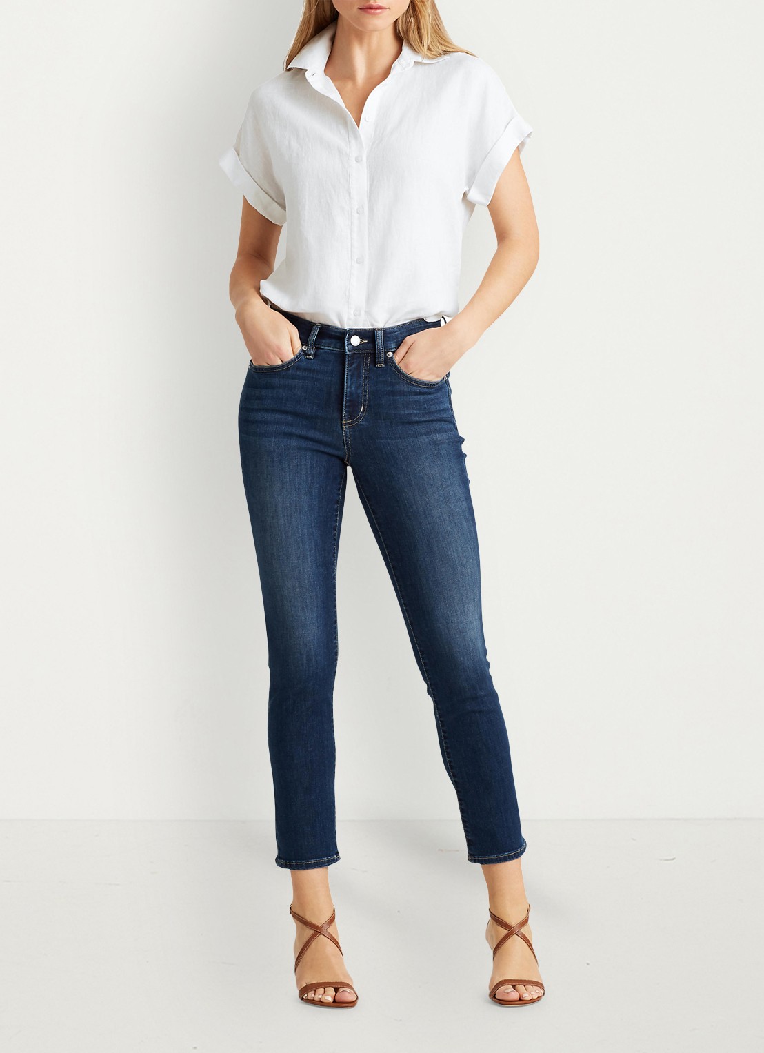 Ralph Lauren Blouse van linnen met korte mouw - voorkant 5 wit