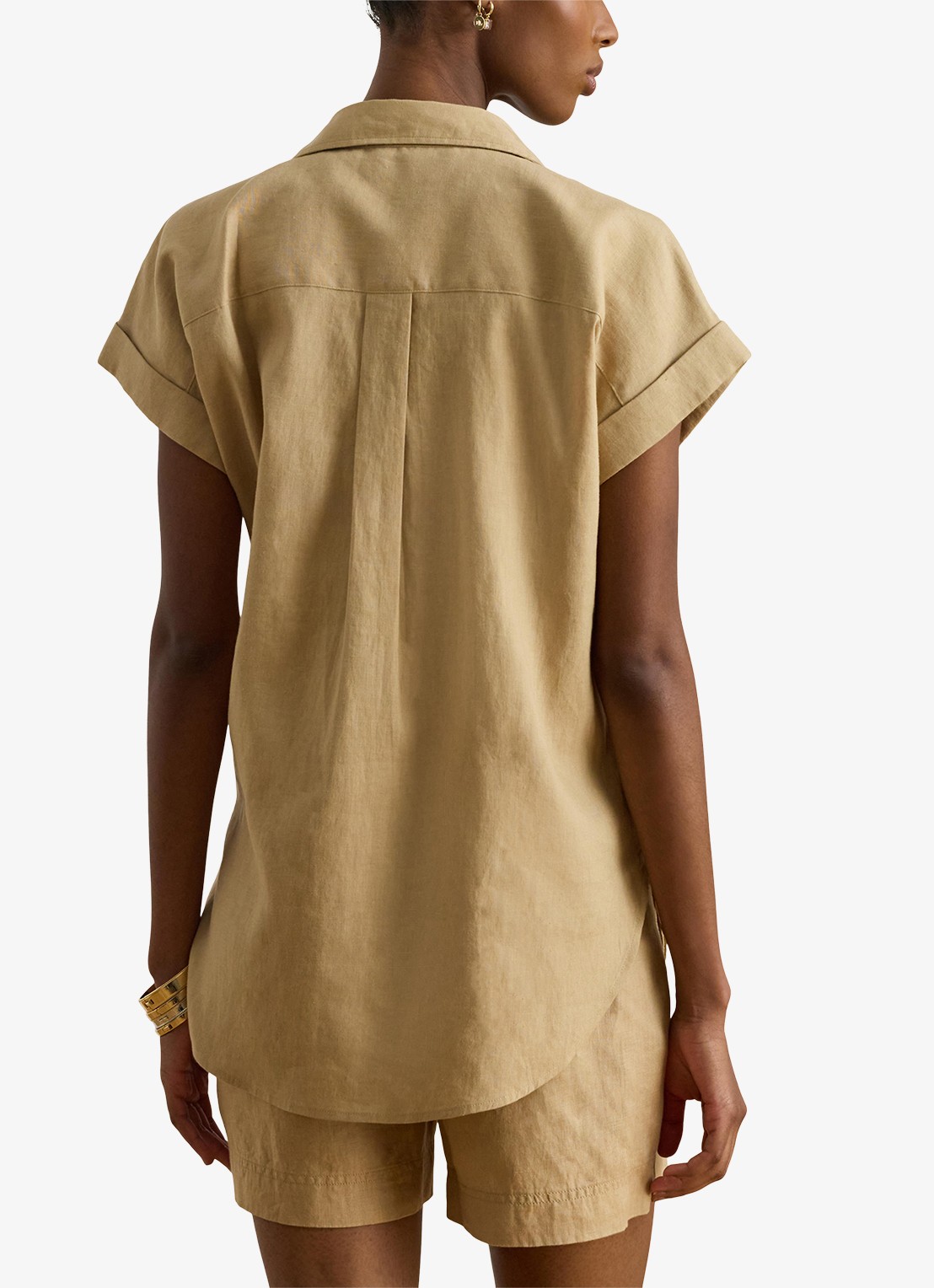 Ralph Lauren Blouse van linnen met korte mouw - achterkant 5 birch tan / beige