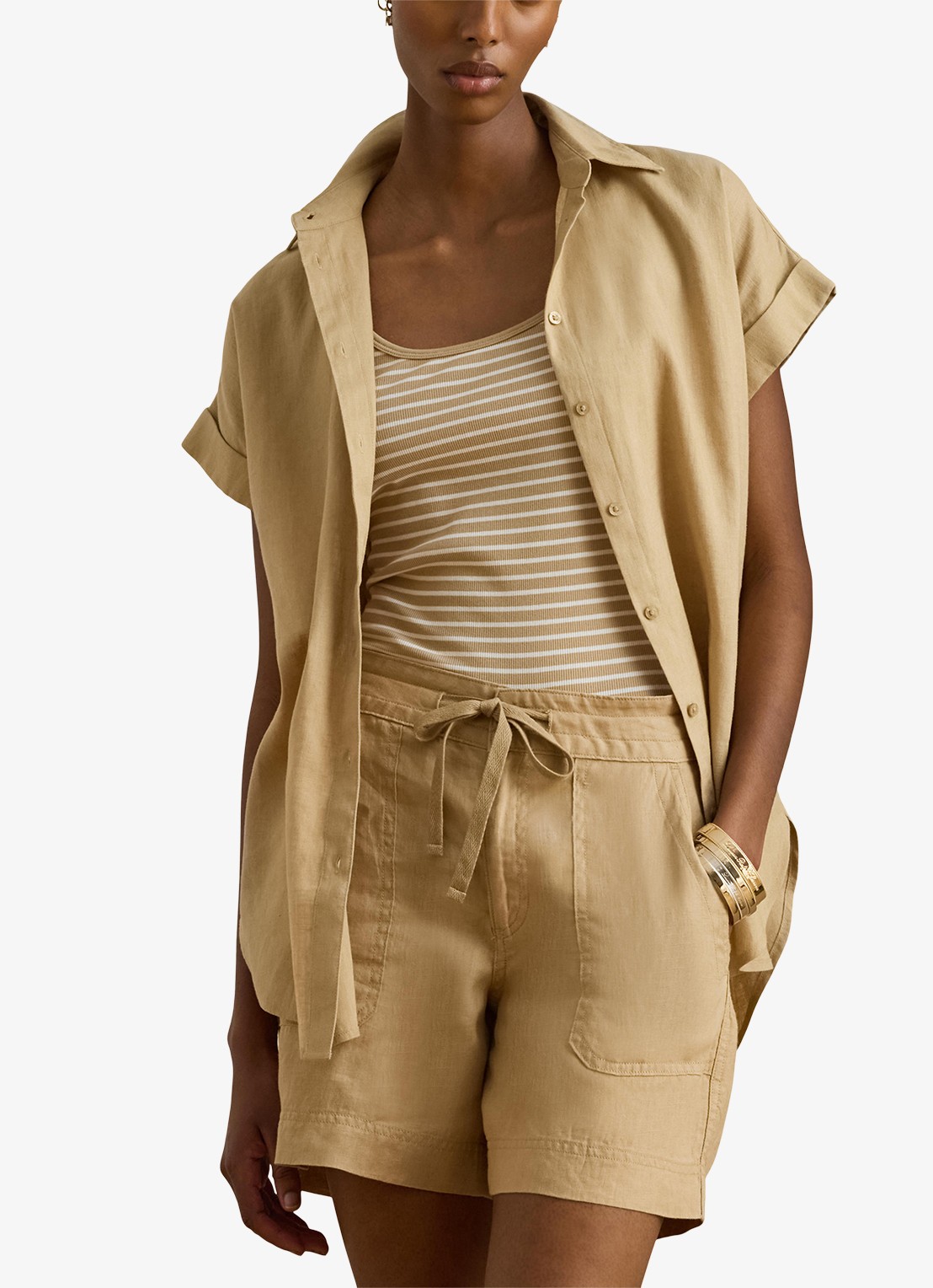 Ralph Lauren Blouse van linnen met korte mouw - detail birch tan / beige
