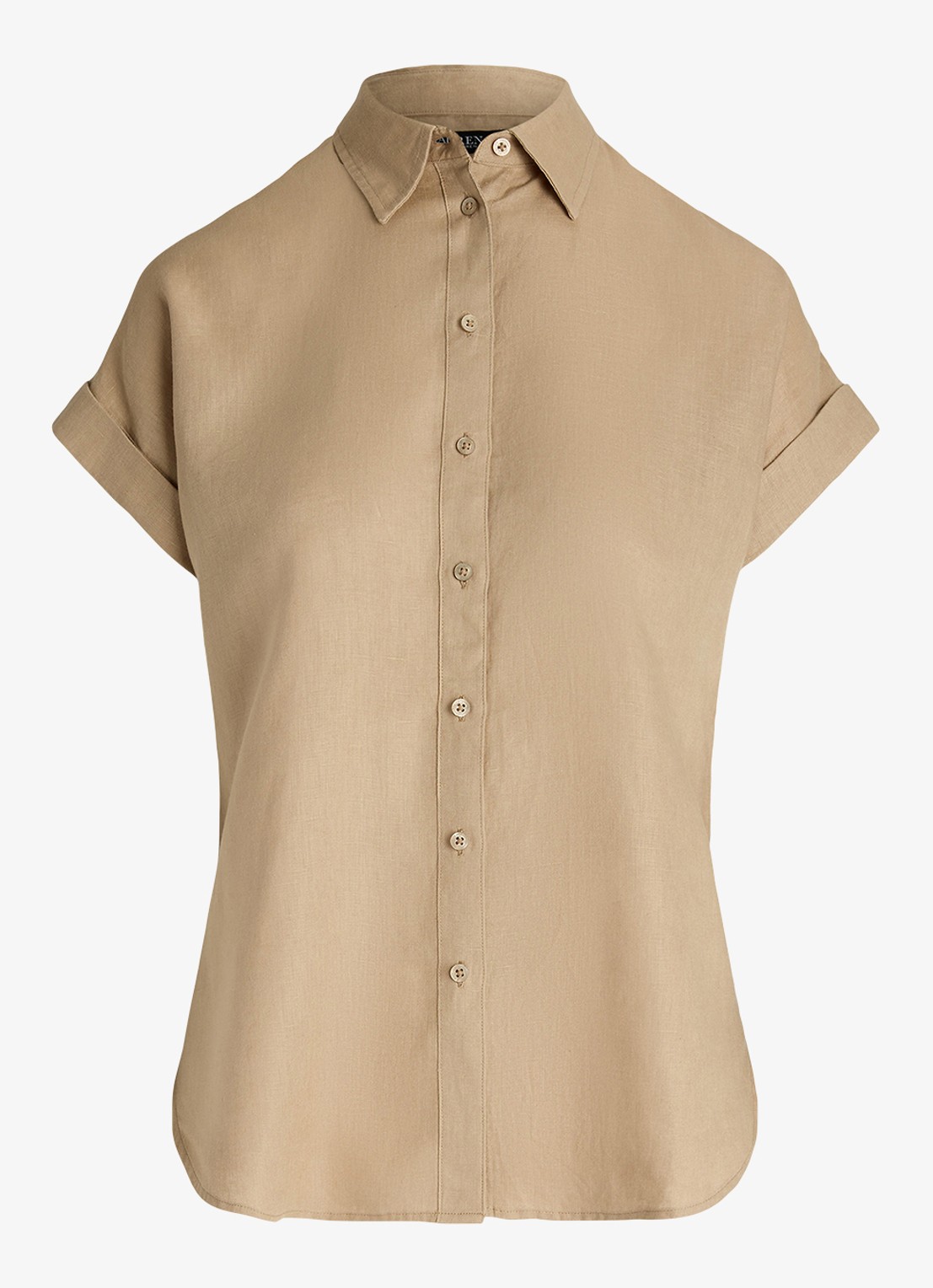 Ralph Lauren Blouse van linnen met korte mouw - voorkant 3 birch tan / beige