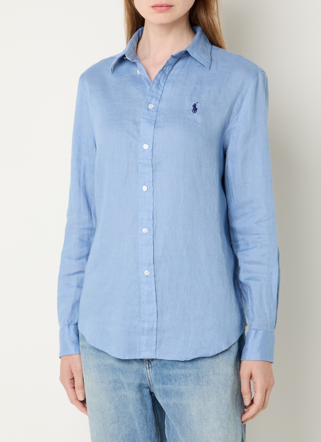 Ralph Lauren Blouse van linnen met logoborduring - detail 4 lichtblauw
