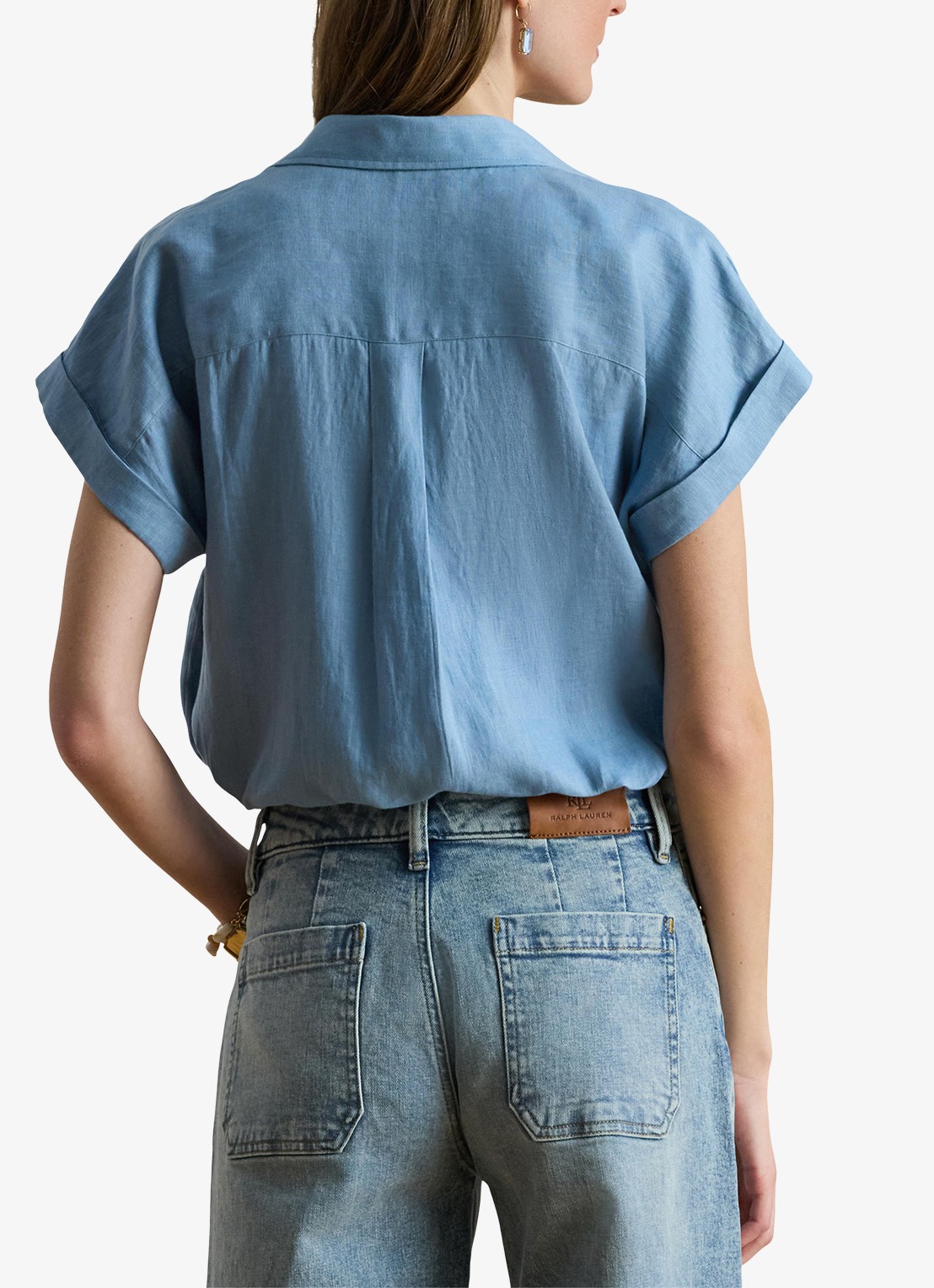 Ralph Lauren Blouse van linnen met logoborduring - achterkant 3 blue note / blauw