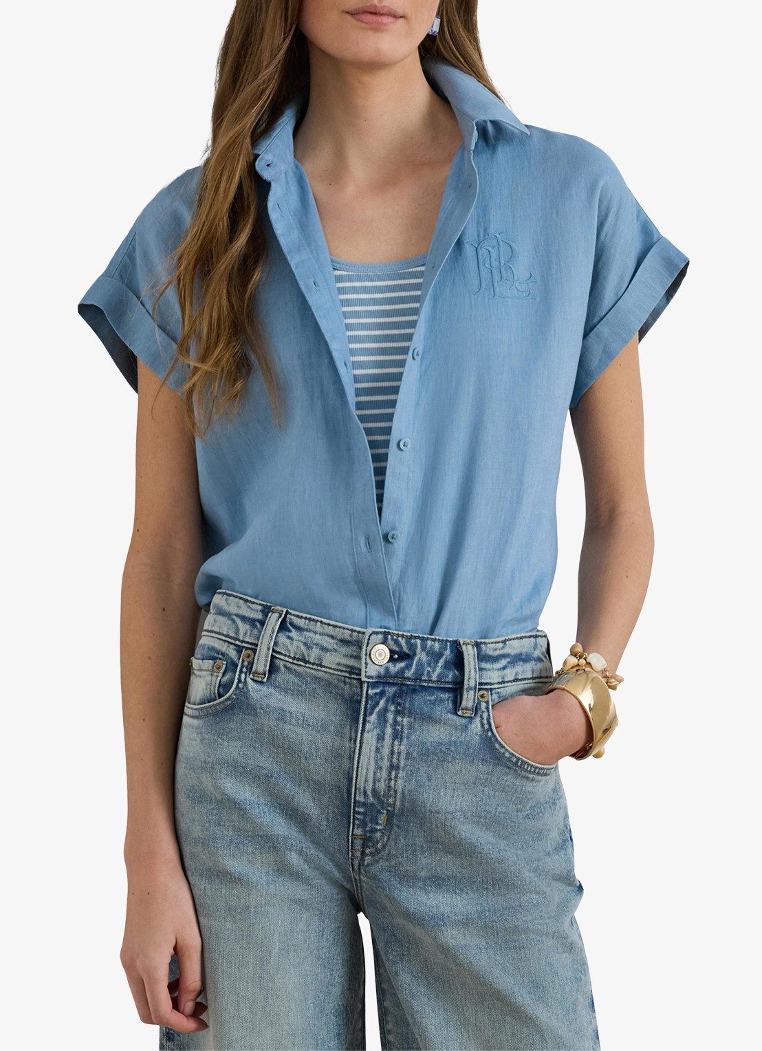 Ralph Lauren Blouse van linnen met logoborduring - detail blue note / blauw