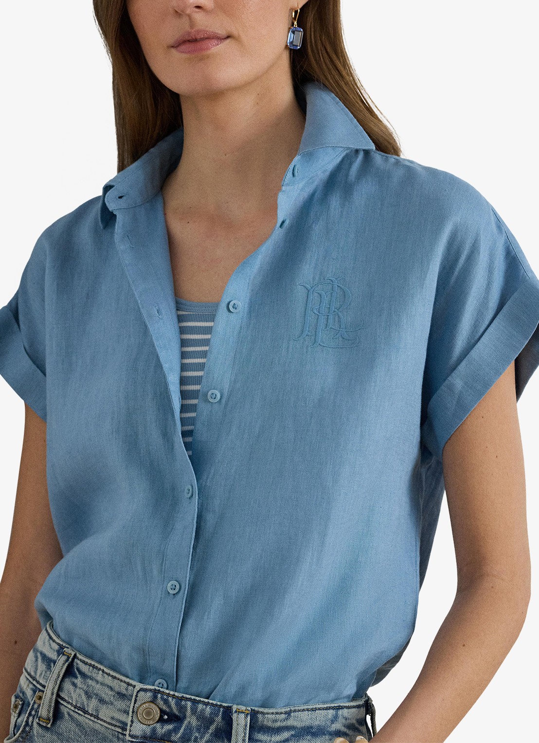 Ralph Lauren Blouse van linnen met logoborduring - detail 2 blue note / blauw