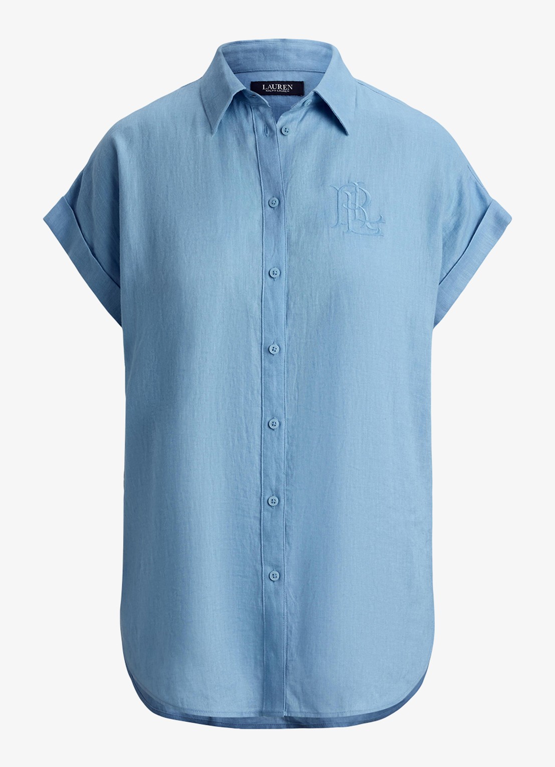 Ralph Lauren Blouse van linnen met logoborduring - voorkant 4 blue note / blauw