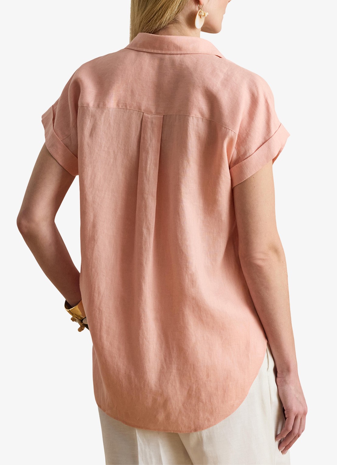 Ralph Lauren Blouse van linnen met logoborduring - achterkant 5 pink rhodonite / roze