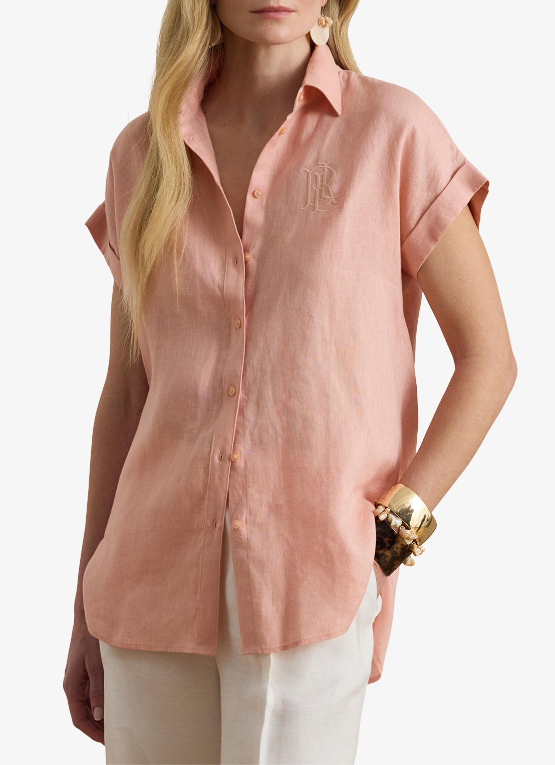 Ralph Lauren Blouse van linnen met logoborduring - detail 3 pink rhodonite / roze