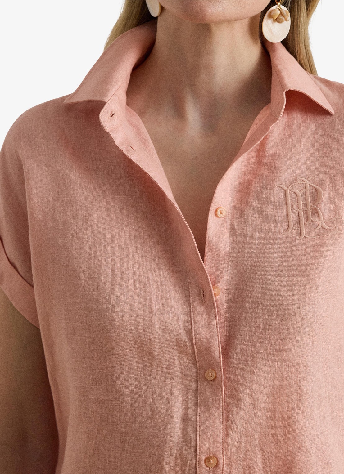 Ralph Lauren Blouse van linnen met logoborduring - detail 4 pink rhodonite / roze