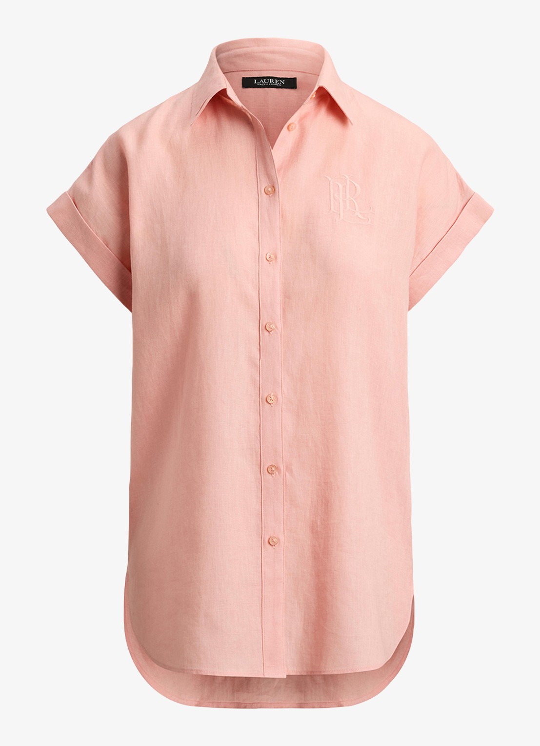 Ralph Lauren Blouse van linnen met logoborduring - voorkant pink rhodonite / roze