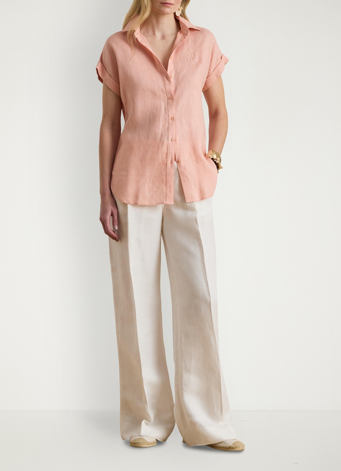 Ralph Lauren Blouse van linnen met logoborduring - voorkant 2 pink rhodonite / roze