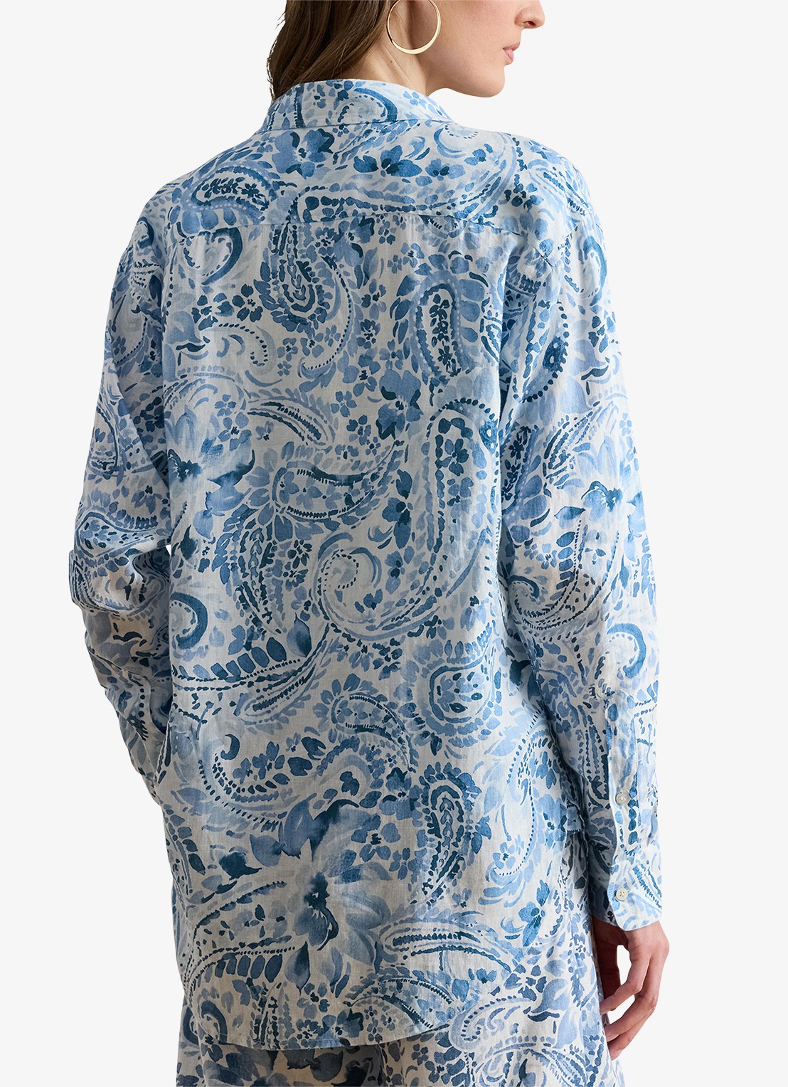 Ralph Lauren Blouse van linnen met paisley dessin - achterkant 5 white/blue / blauw