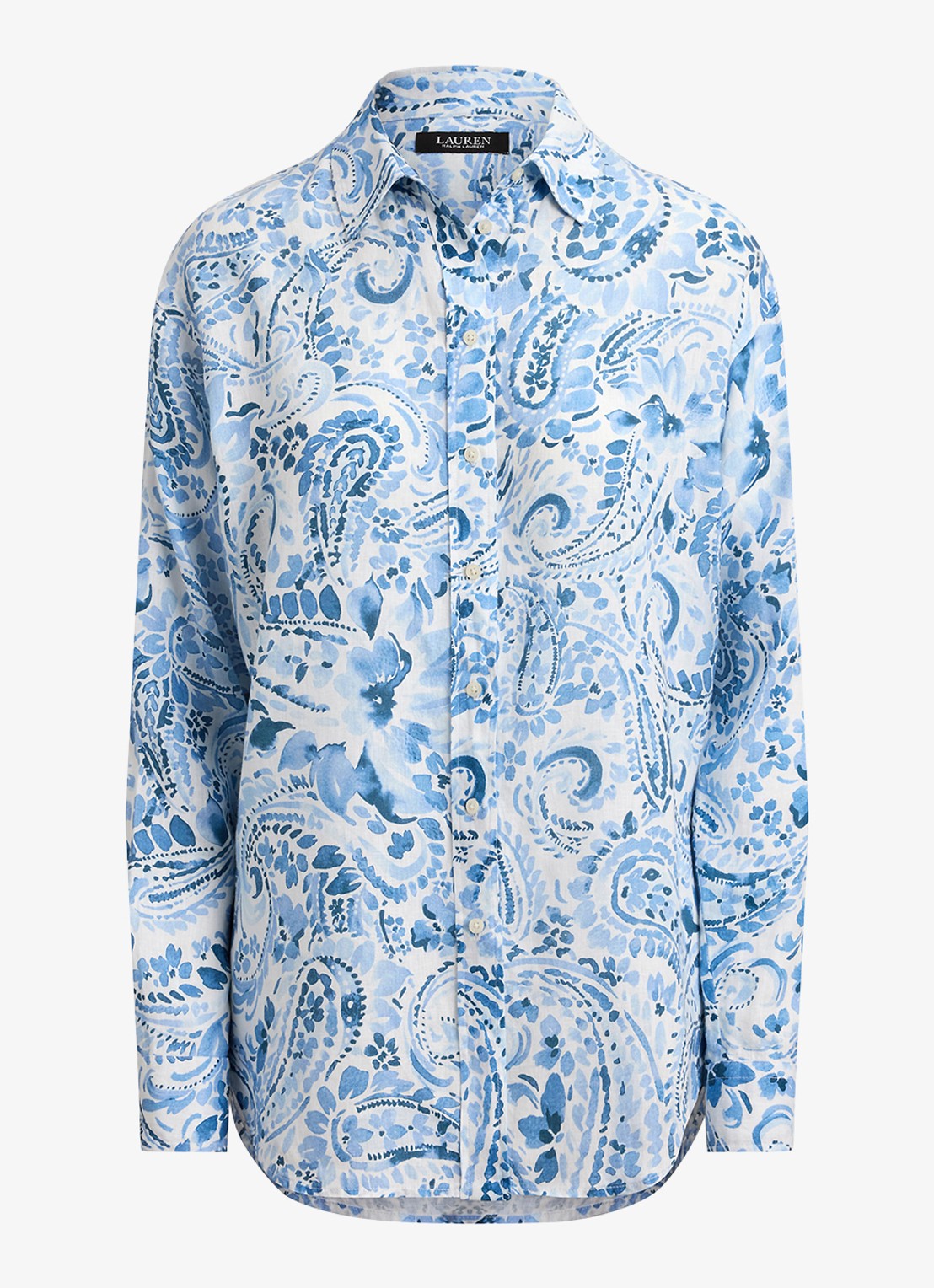 Ralph Lauren Blouse van linnen met paisley dessin - voorkant 3 white/blue / blauw