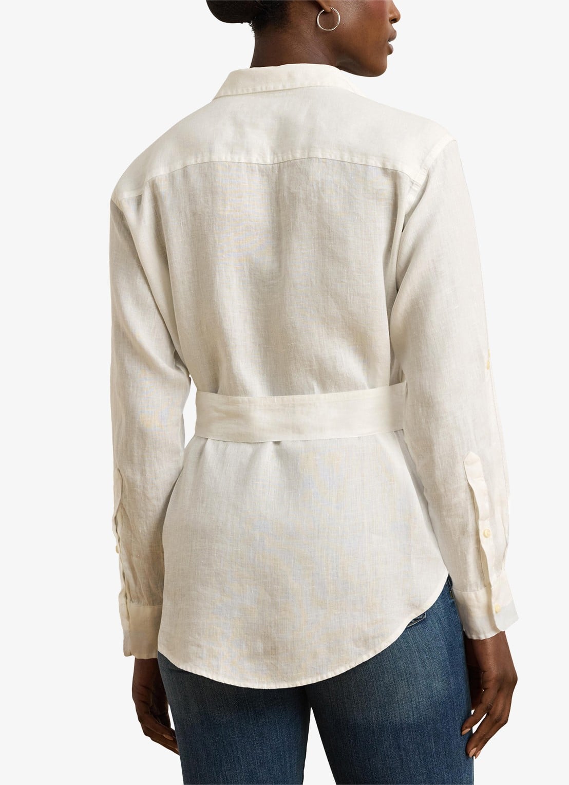 Ralph Lauren Blouse van linnen met strikceintuur - achterkant 3 white / wit