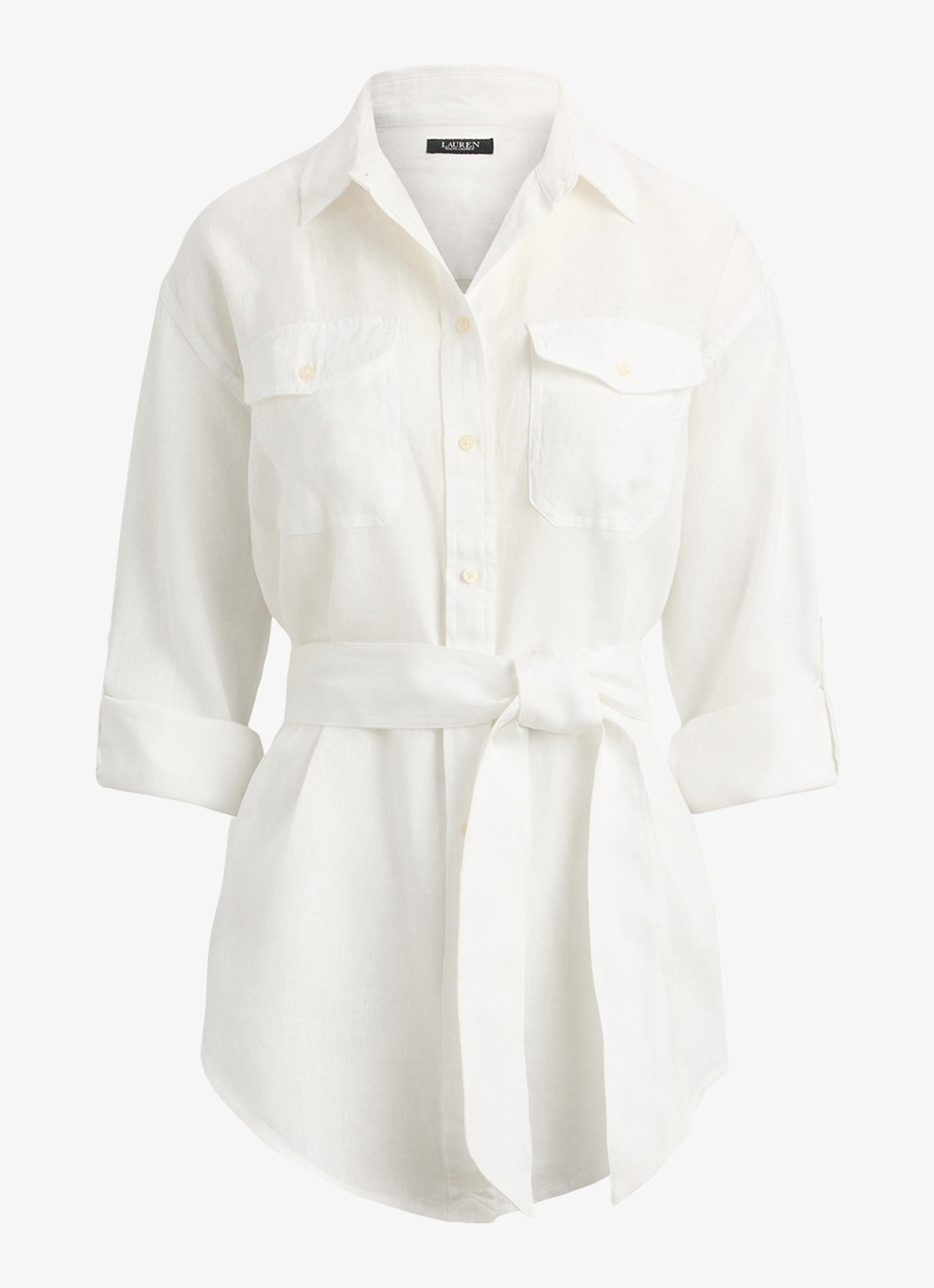 Ralph Lauren Blouse van linnen met strikceintuur - voorkant white / wit