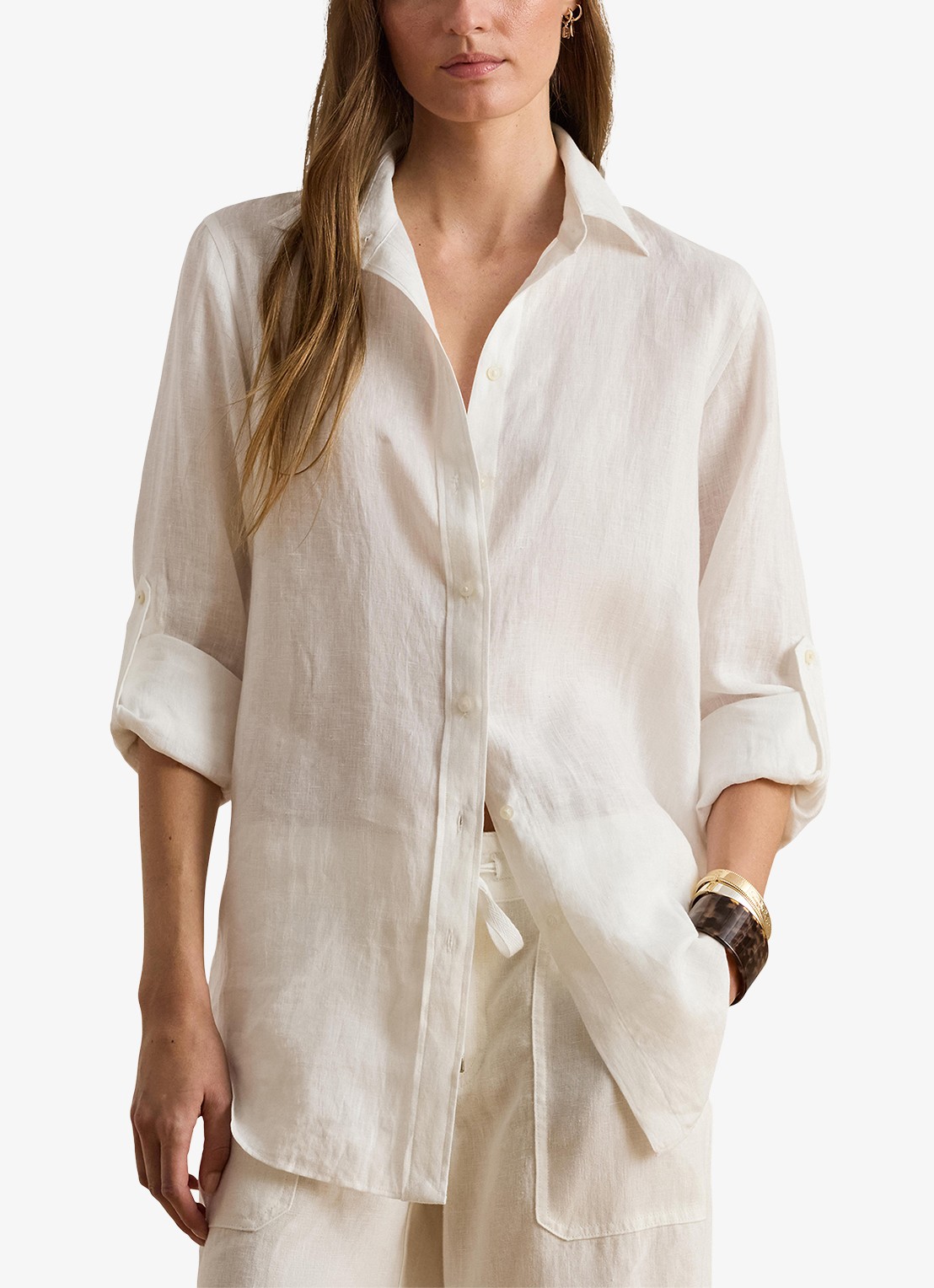 Ralph Lauren Blouse van linnen - detail 3 white / wit