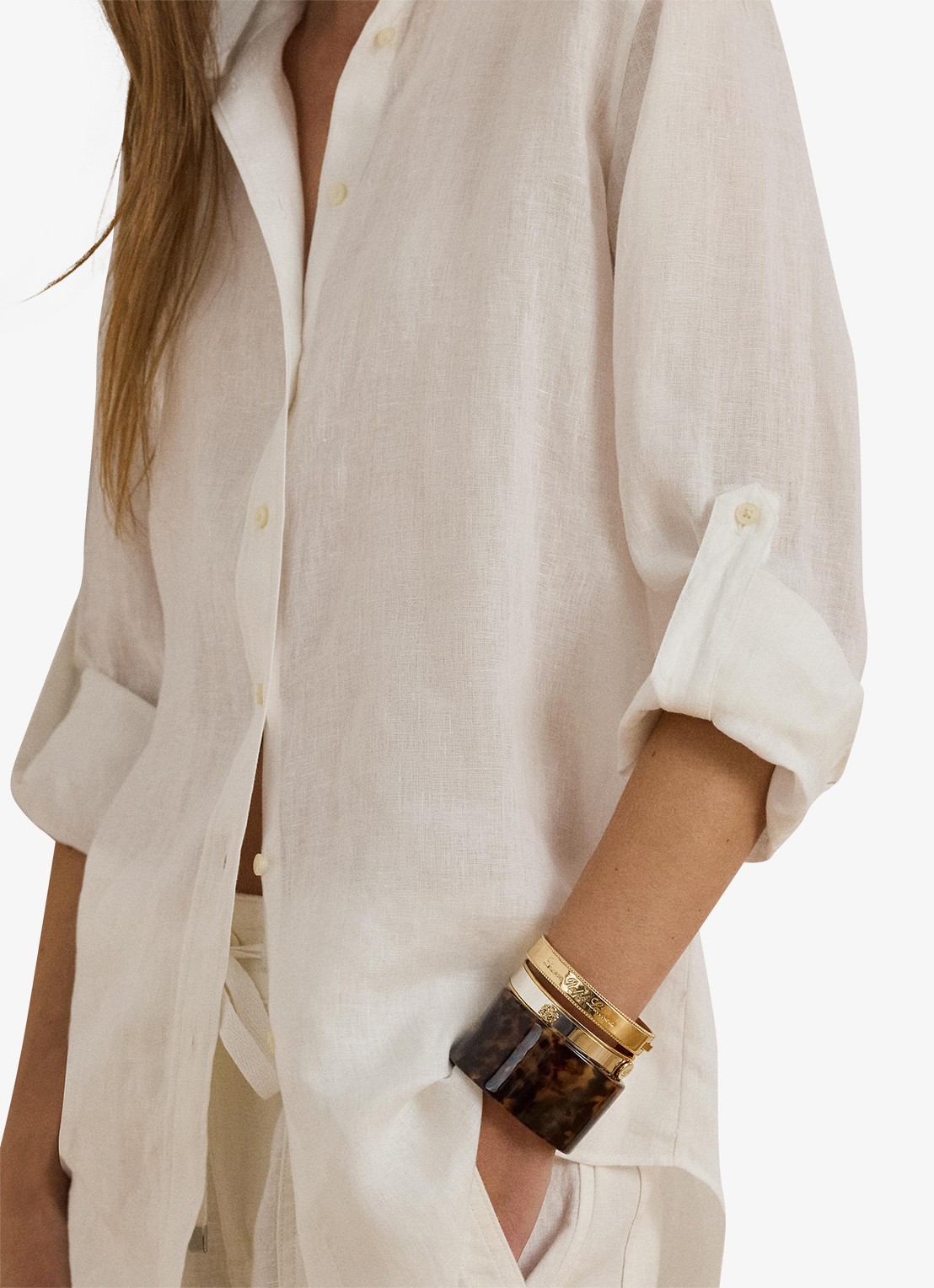 Ralph Lauren Blouse van linnen - detail 4 white / wit