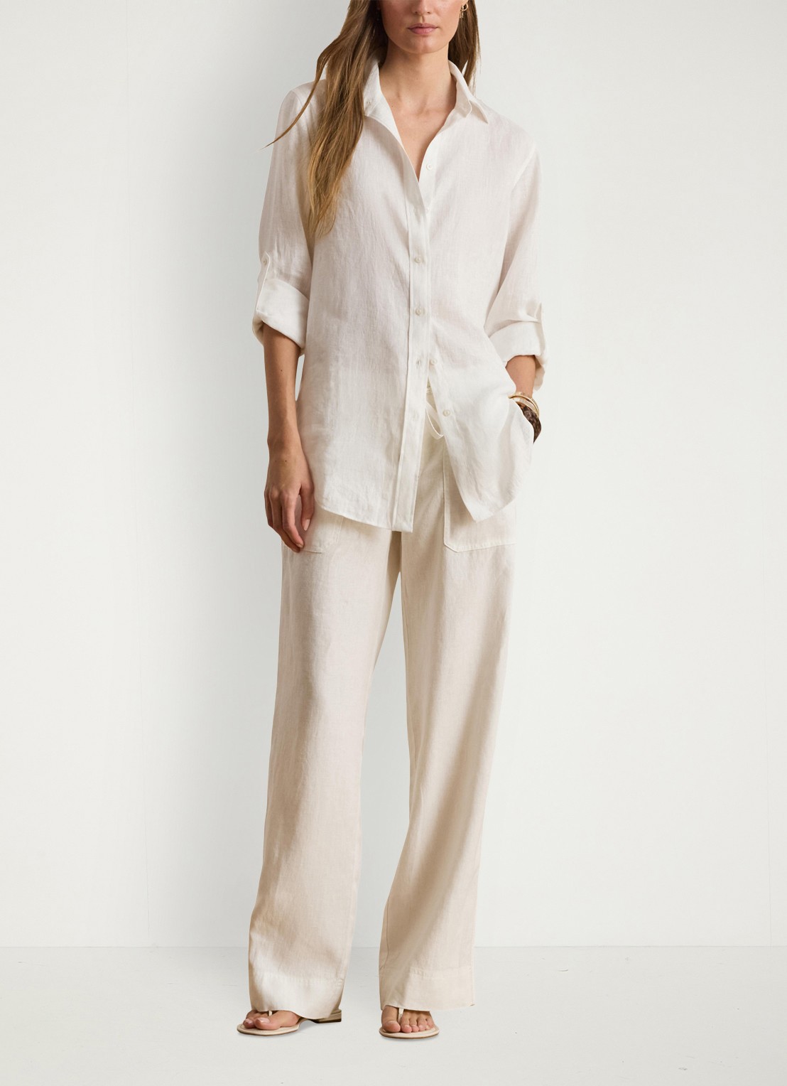 Ralph Lauren Blouse van linnen - voorkant 2 white / wit