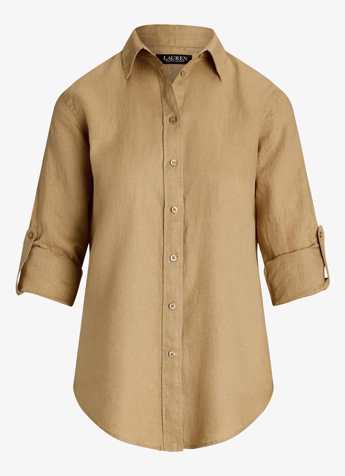 Ralph Lauren Blouse van linnen - voorkant 2 birch tan / beige