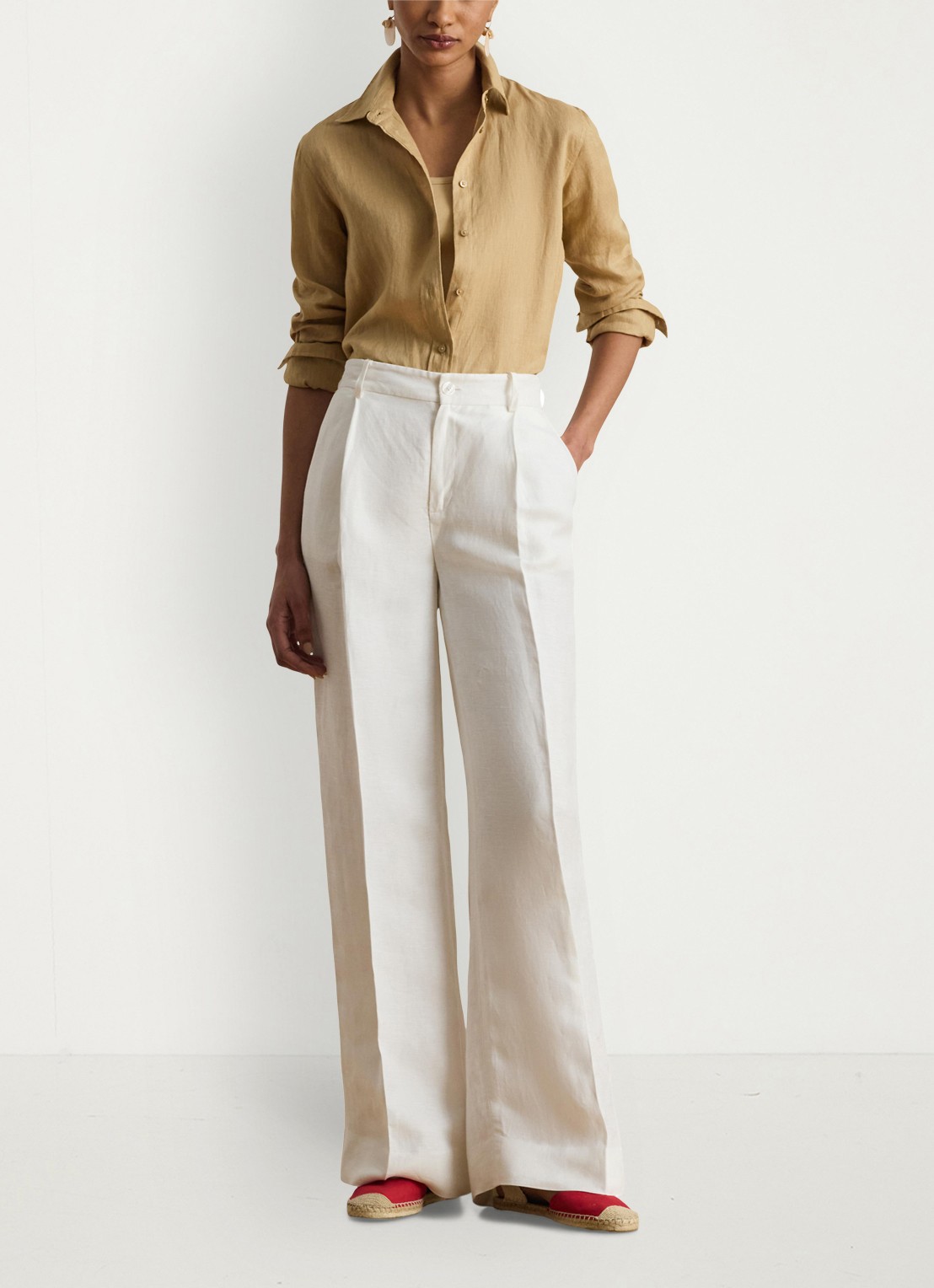 Ralph Lauren Blouse van linnen - voorkant 3 birch tan / beige