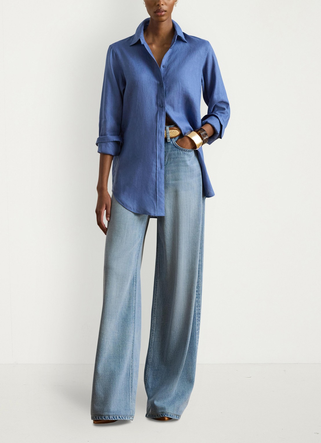 Ralph Lauren Blouse van linnen - voorkant 3 carson blue / blauw