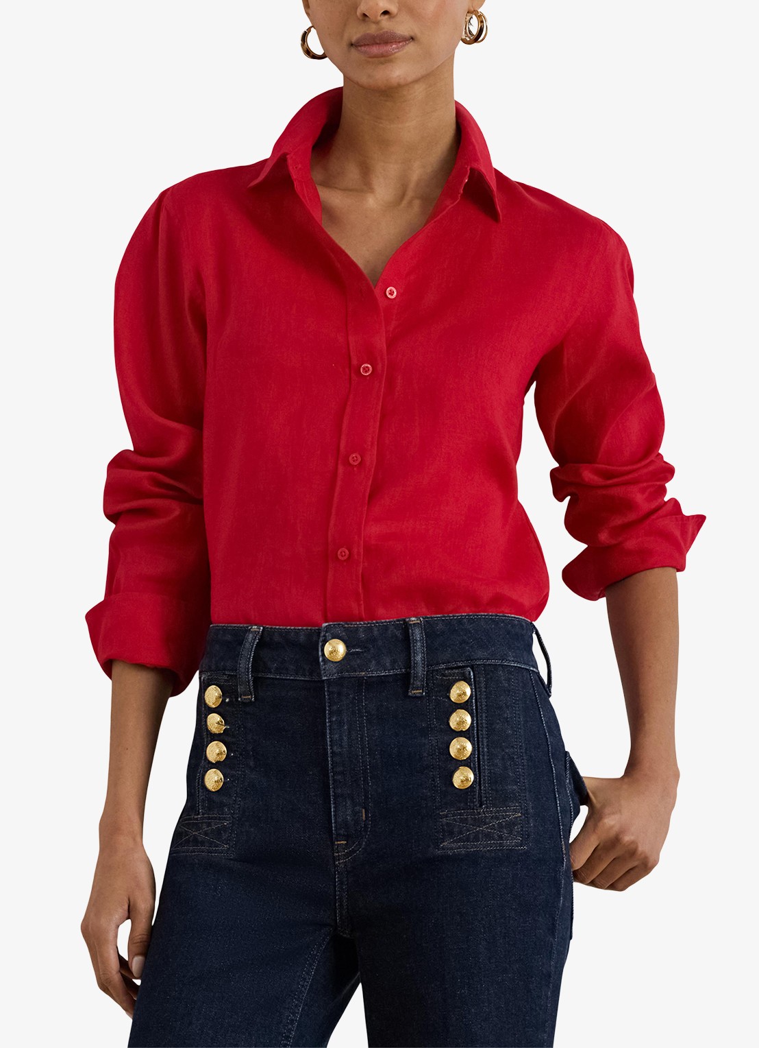 Ralph Lauren Blouse van linnen - detail 4 cruise red / rood