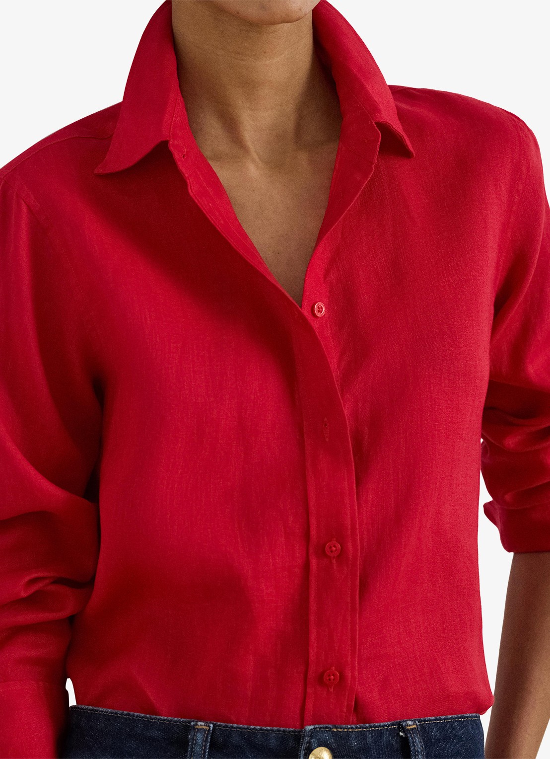 Ralph Lauren Blouse van linnen - detail 5 cruise red / rood