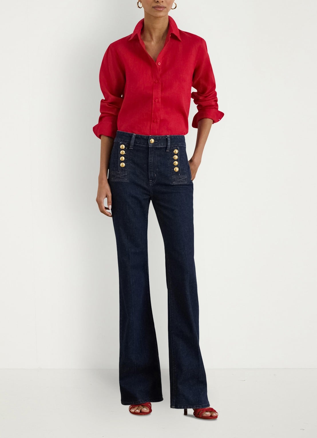 Ralph Lauren Blouse van linnen - voorkant 2 cruise red / rood