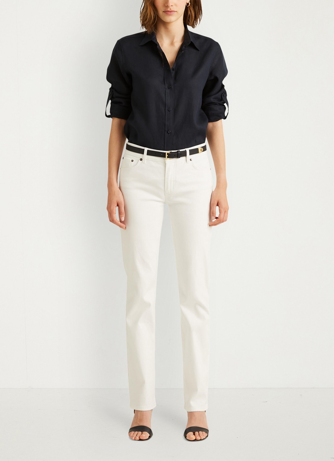 Ralph Lauren Blouse van linnen - voorkant 2 donkerblauw