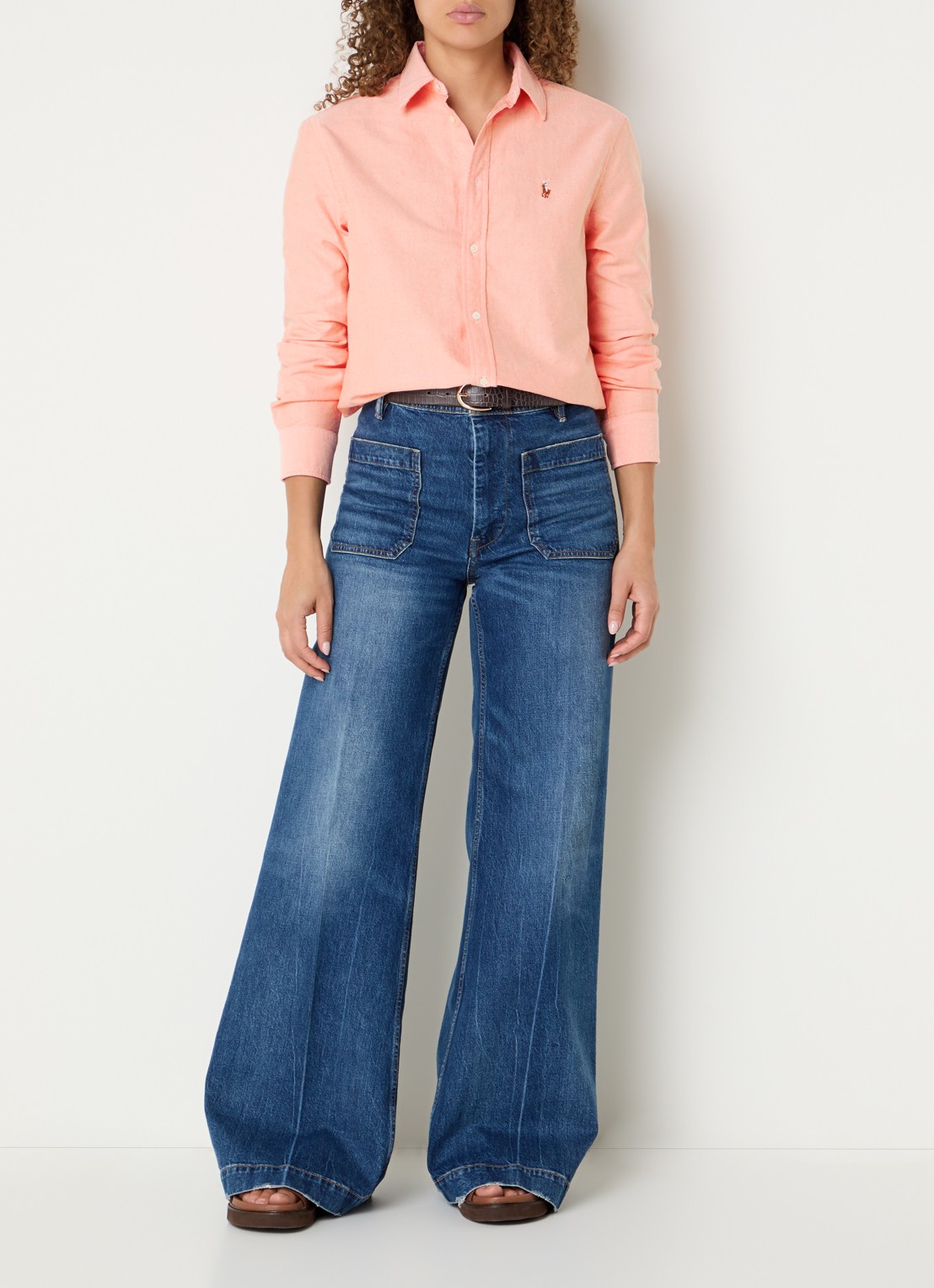 Ralph Lauren Blouse van piqué katoen - voorkant 2 zalmroze