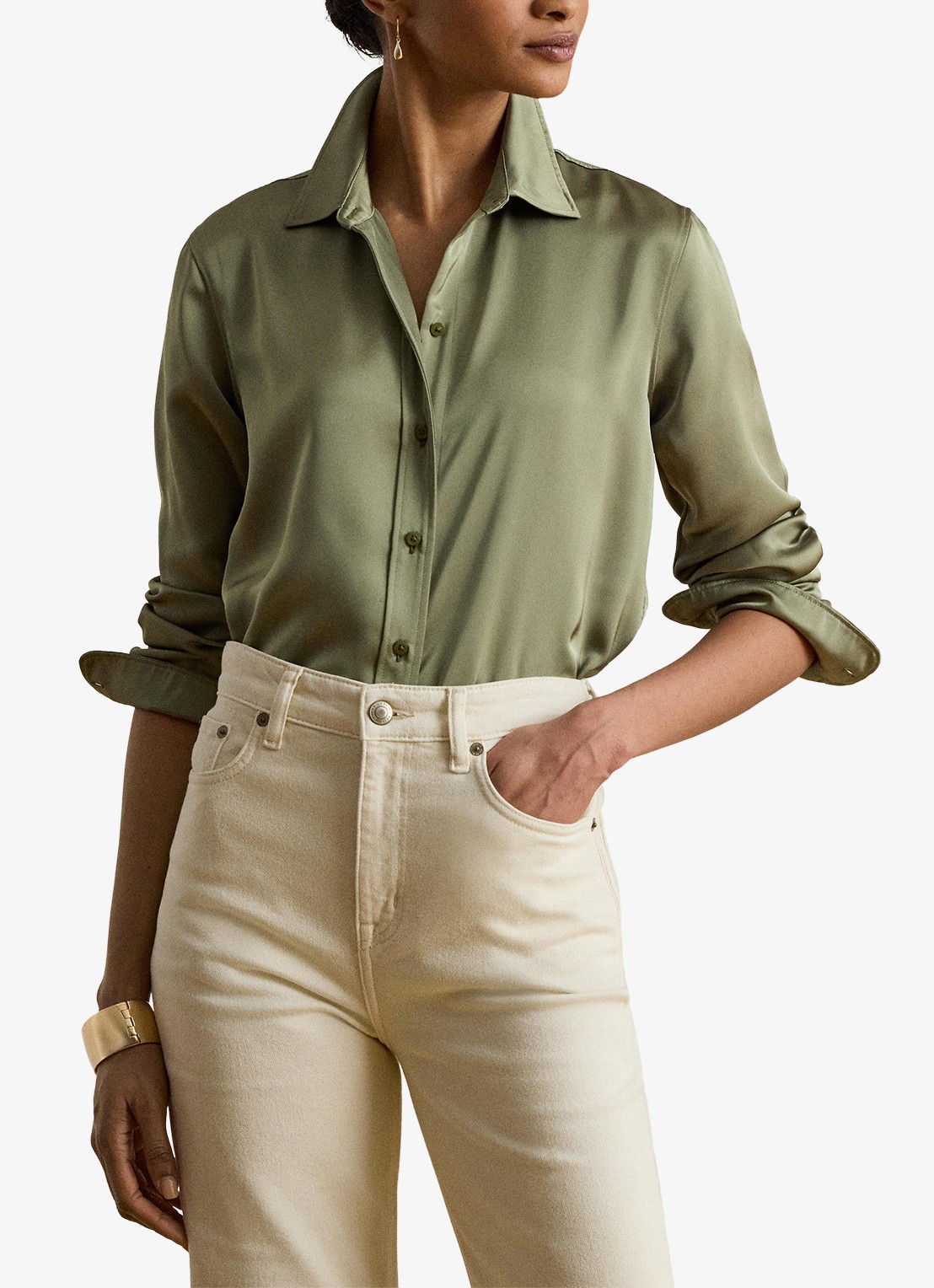 Ralph Lauren Blouse van satijn - detail light agave / groen