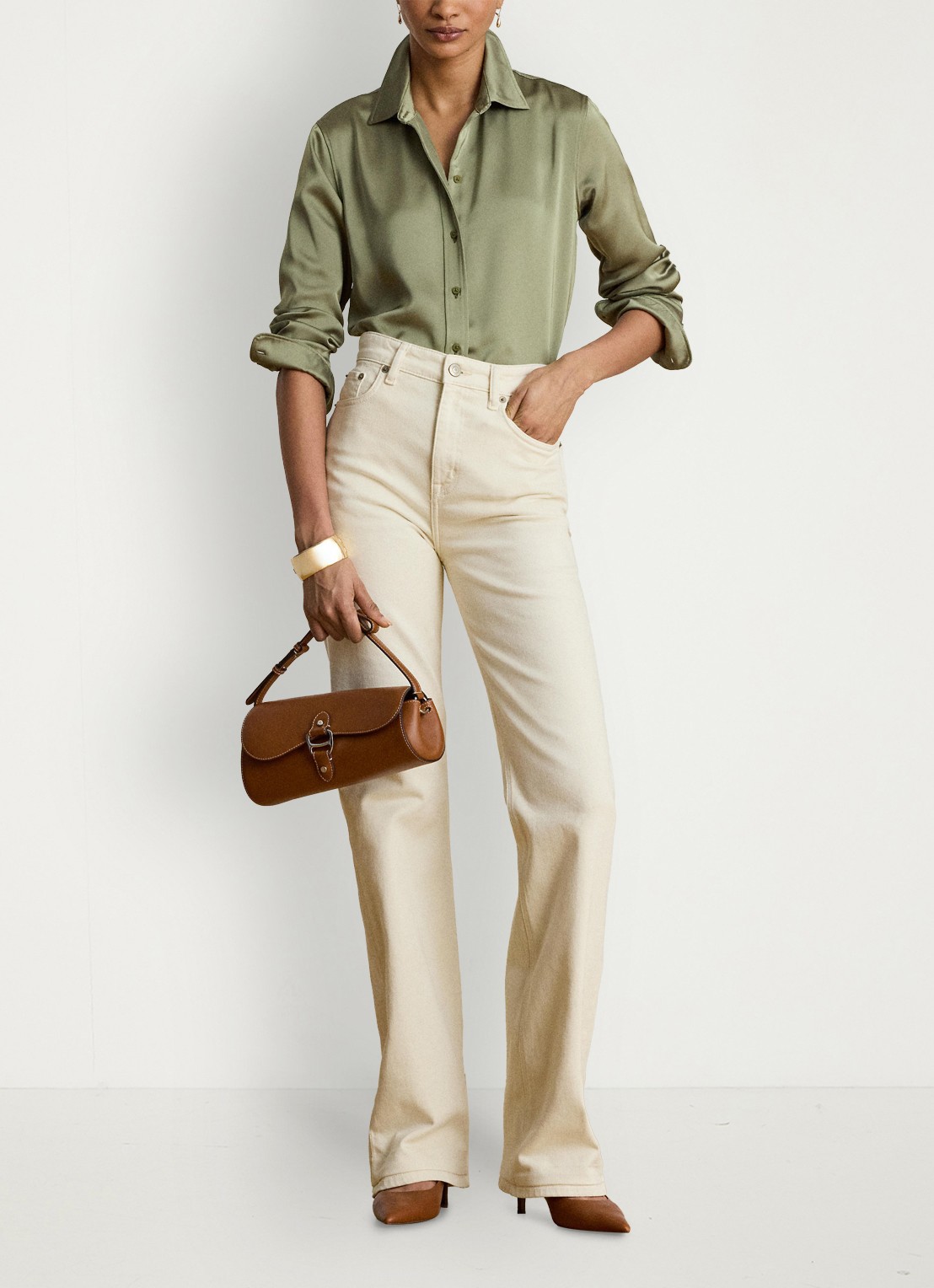 Ralph Lauren Blouse van satijn - voorkant 5 light agave / groen