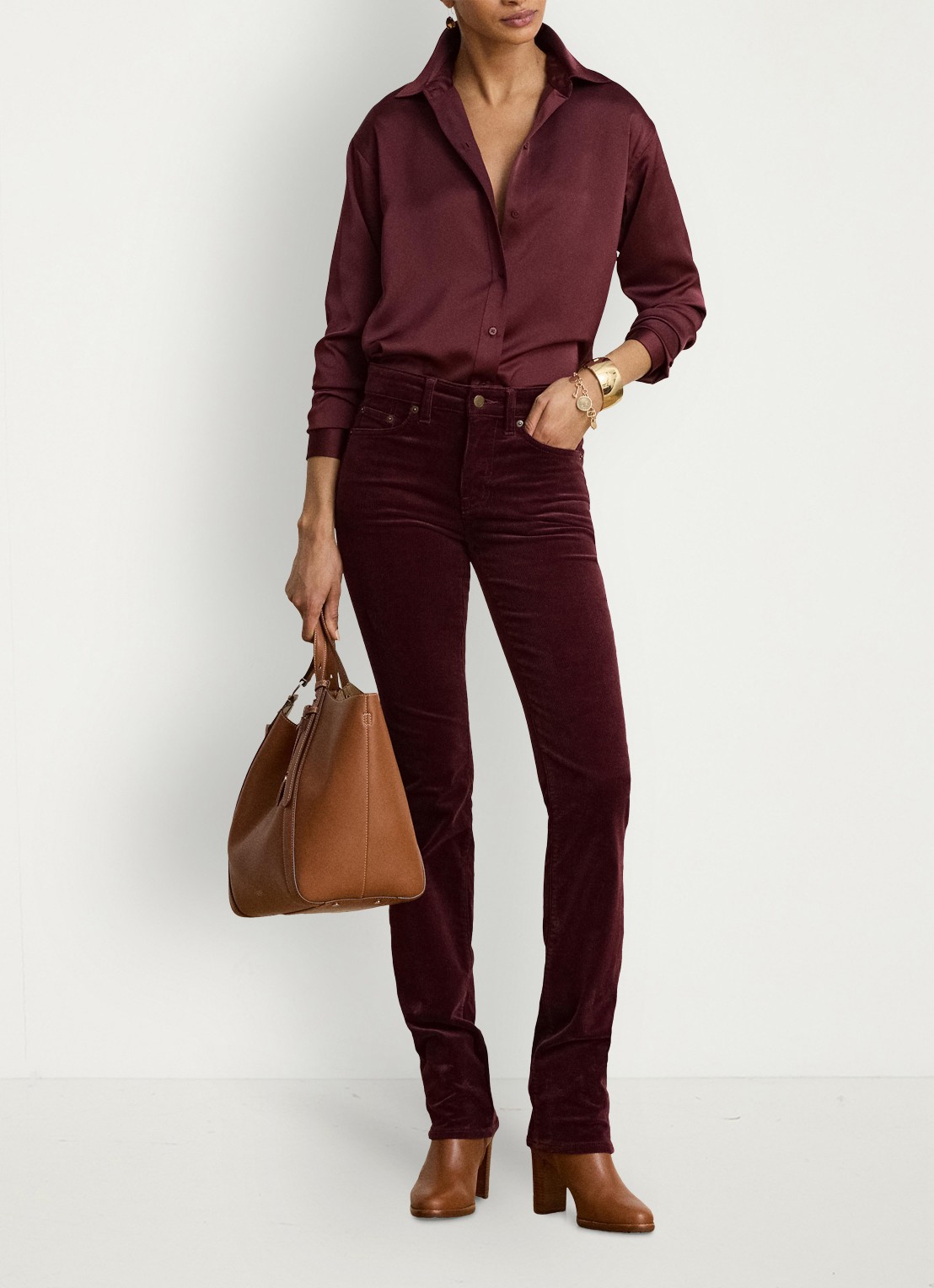 Ralph Lauren Blouse van satijn - detail dark garnet / bordeauxrood