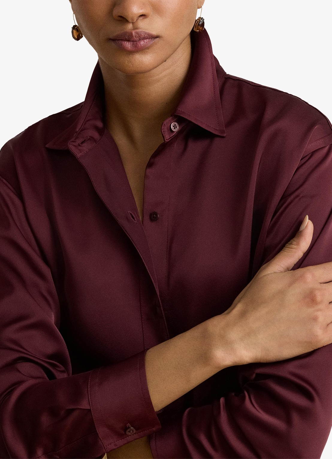 Ralph Lauren Blouse van satijn - detail 2 dark garnet / bordeauxrood